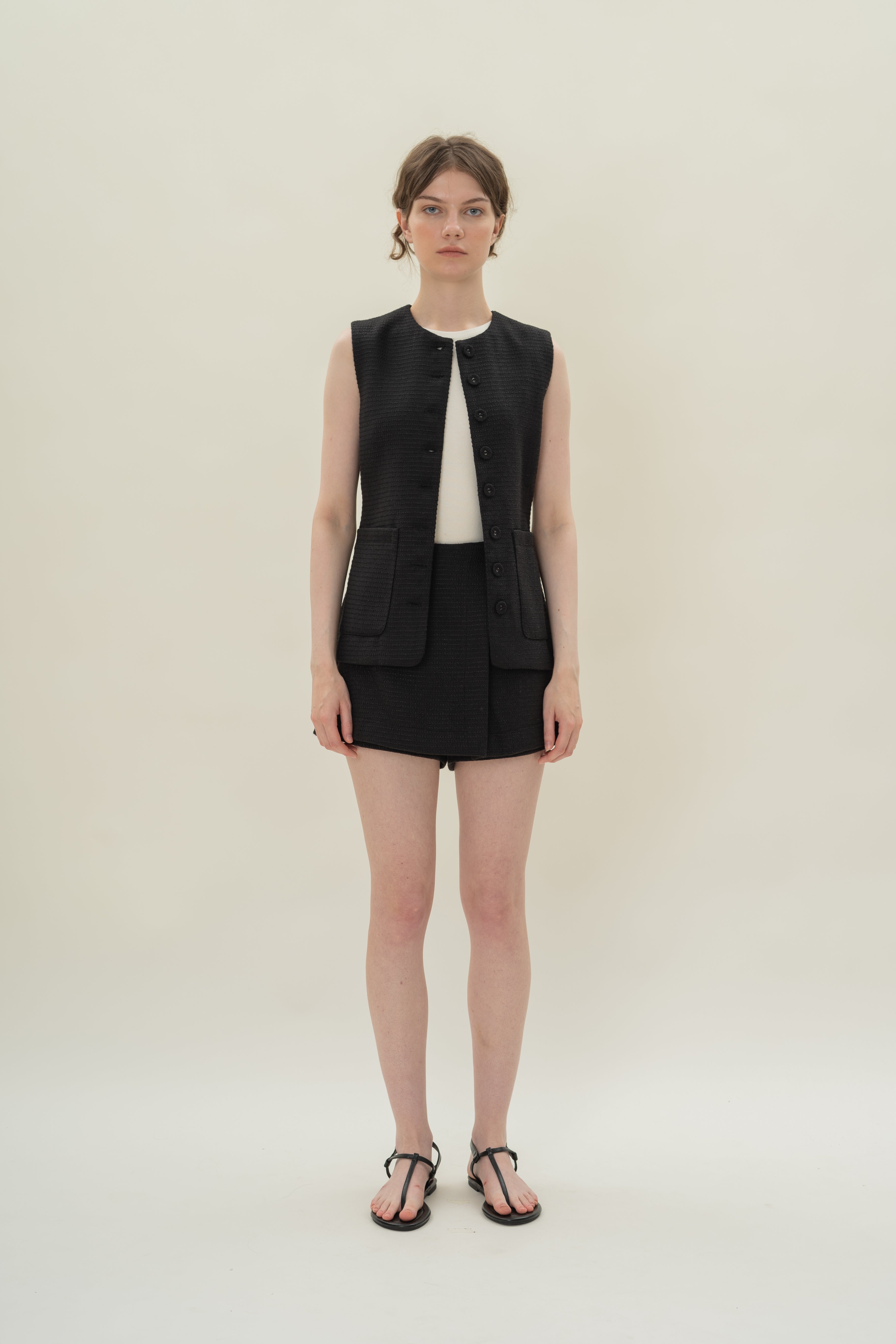 Textured Wrap Skort in Tweed Black