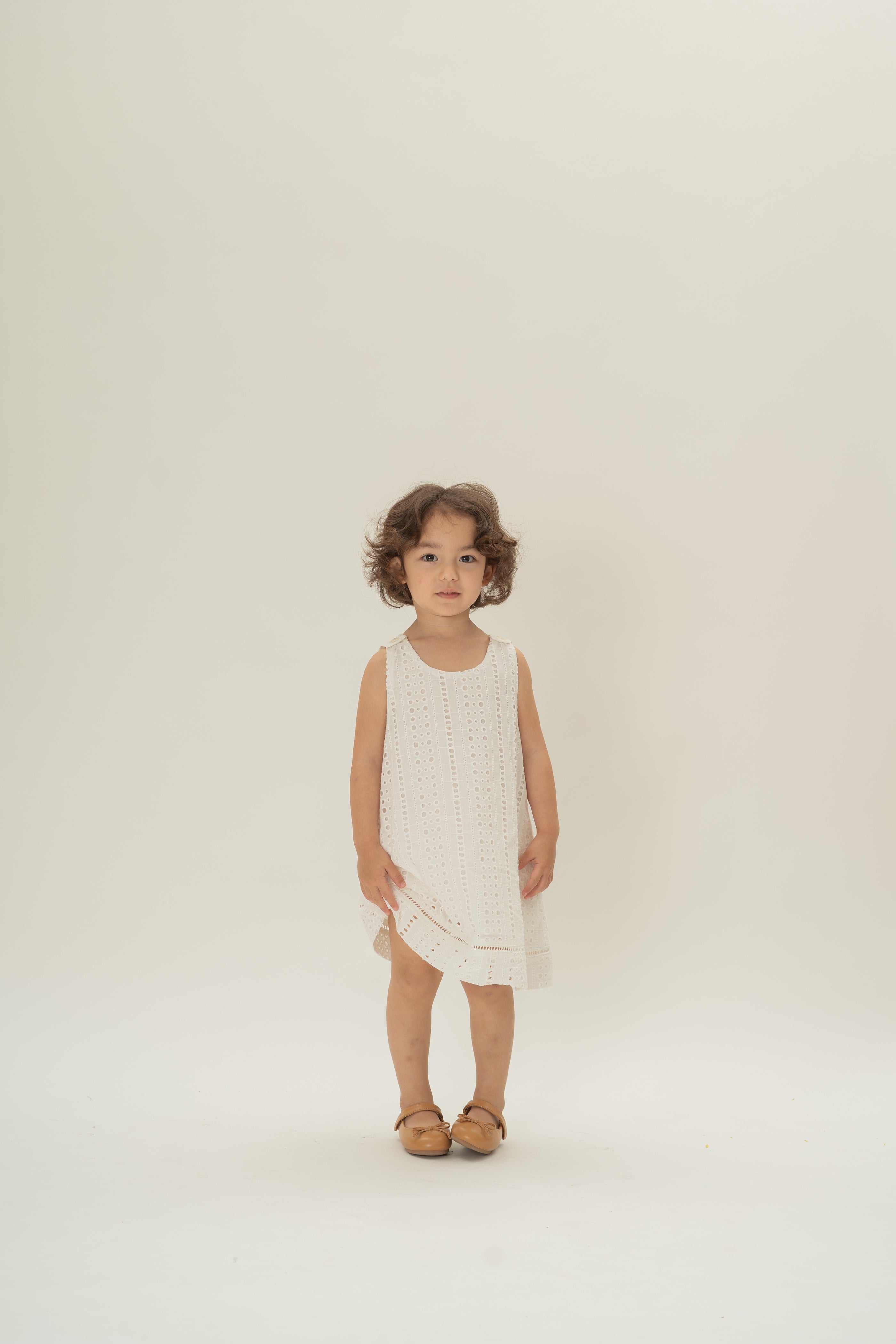 Mini Broderie Anglaise Sleeveless A-line Dress in White