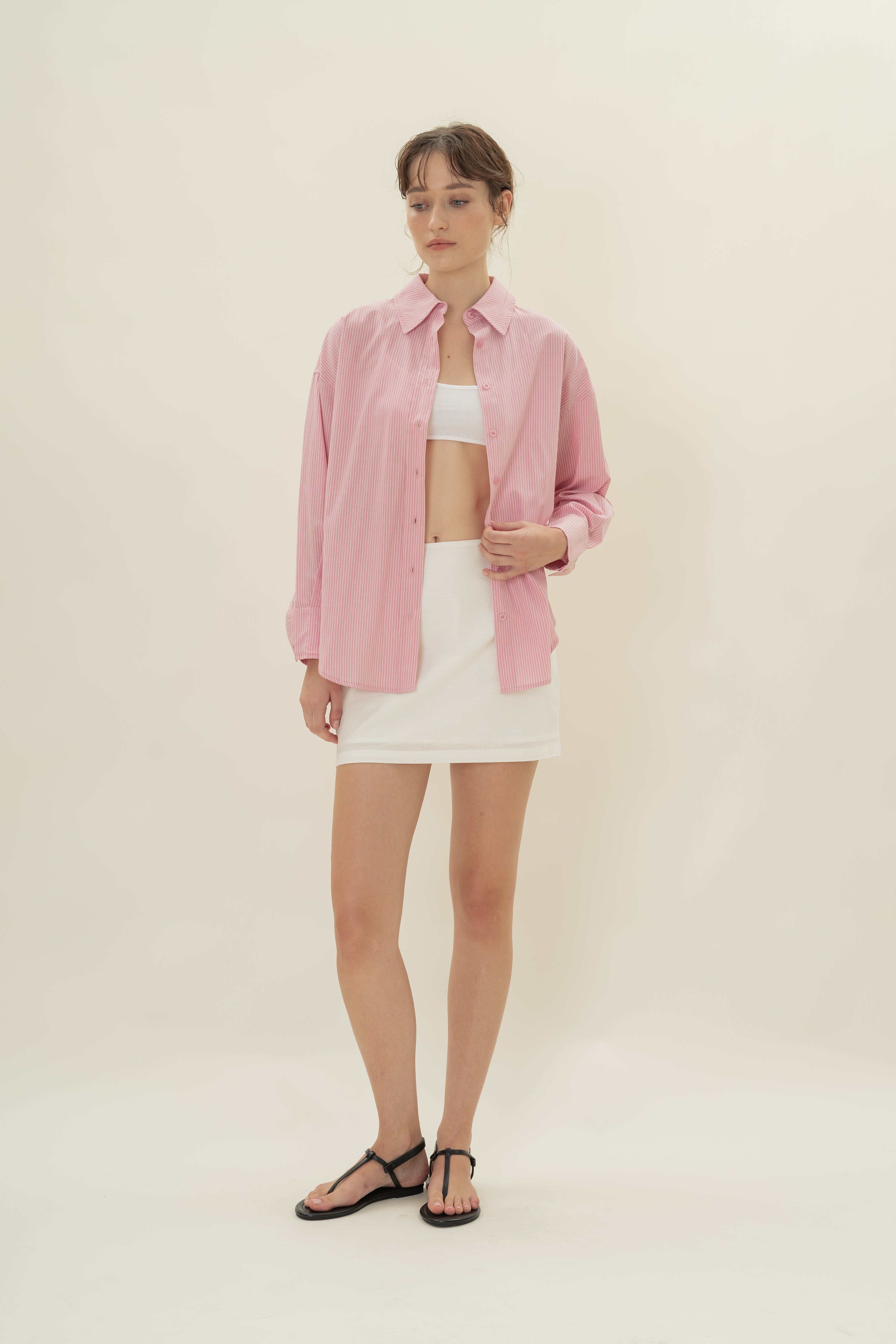 Cruise Long Sleeved Shirt in Cotton Pink Stripes