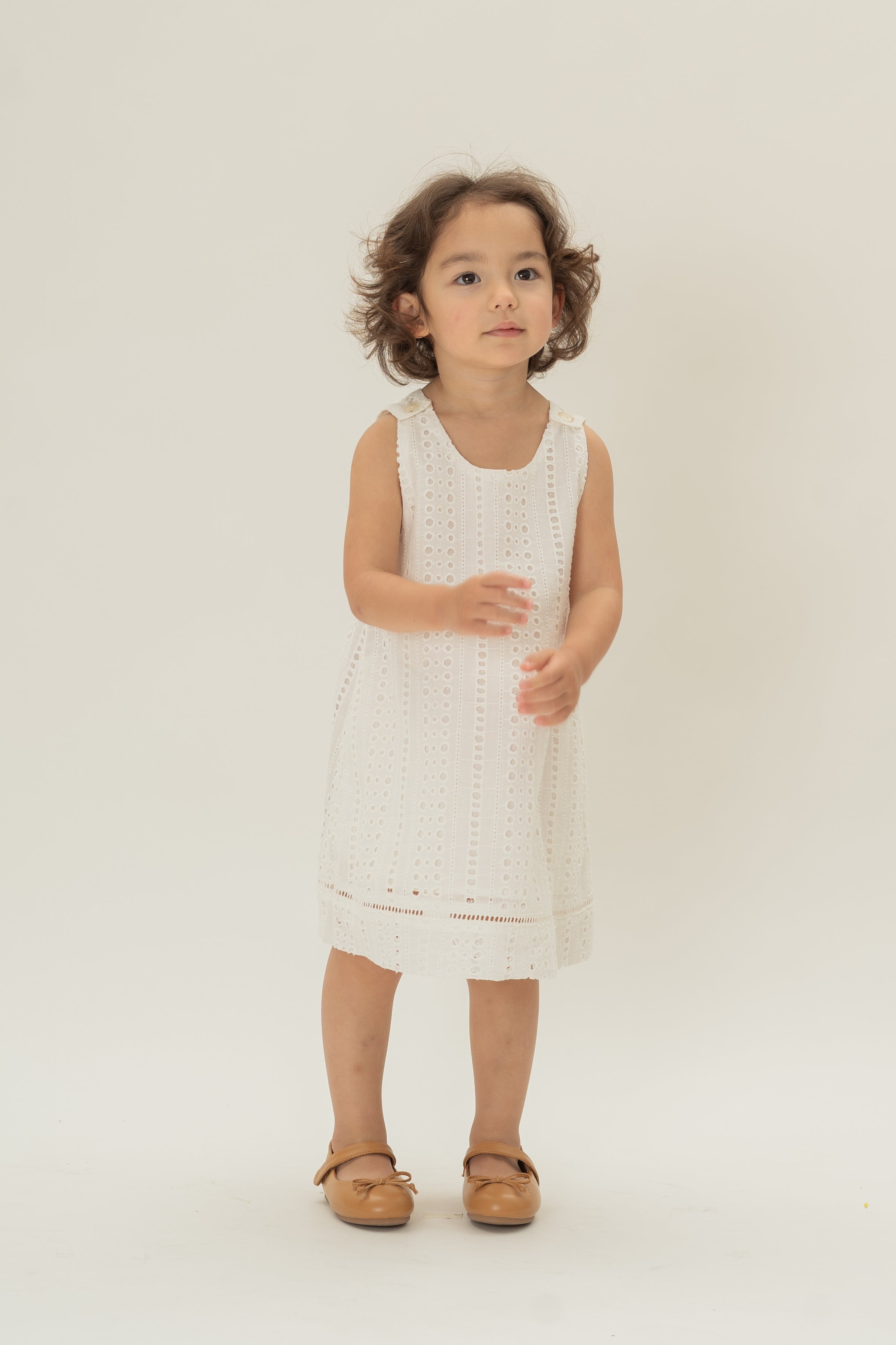 Mini Broderie Anglaise Sleeveless A-line Dress in White