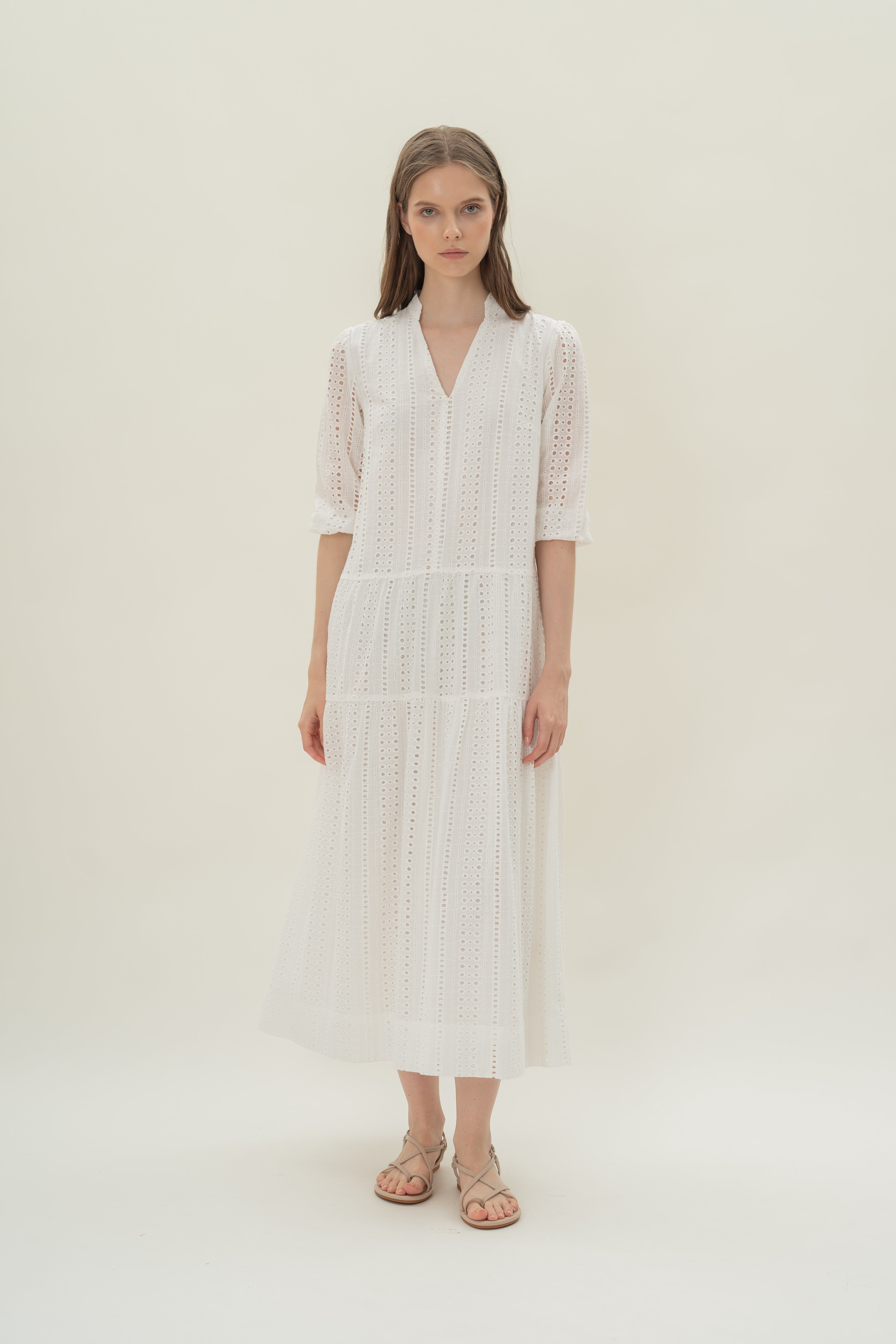 Broderie Anglaise Tiered Maxi Dress in White