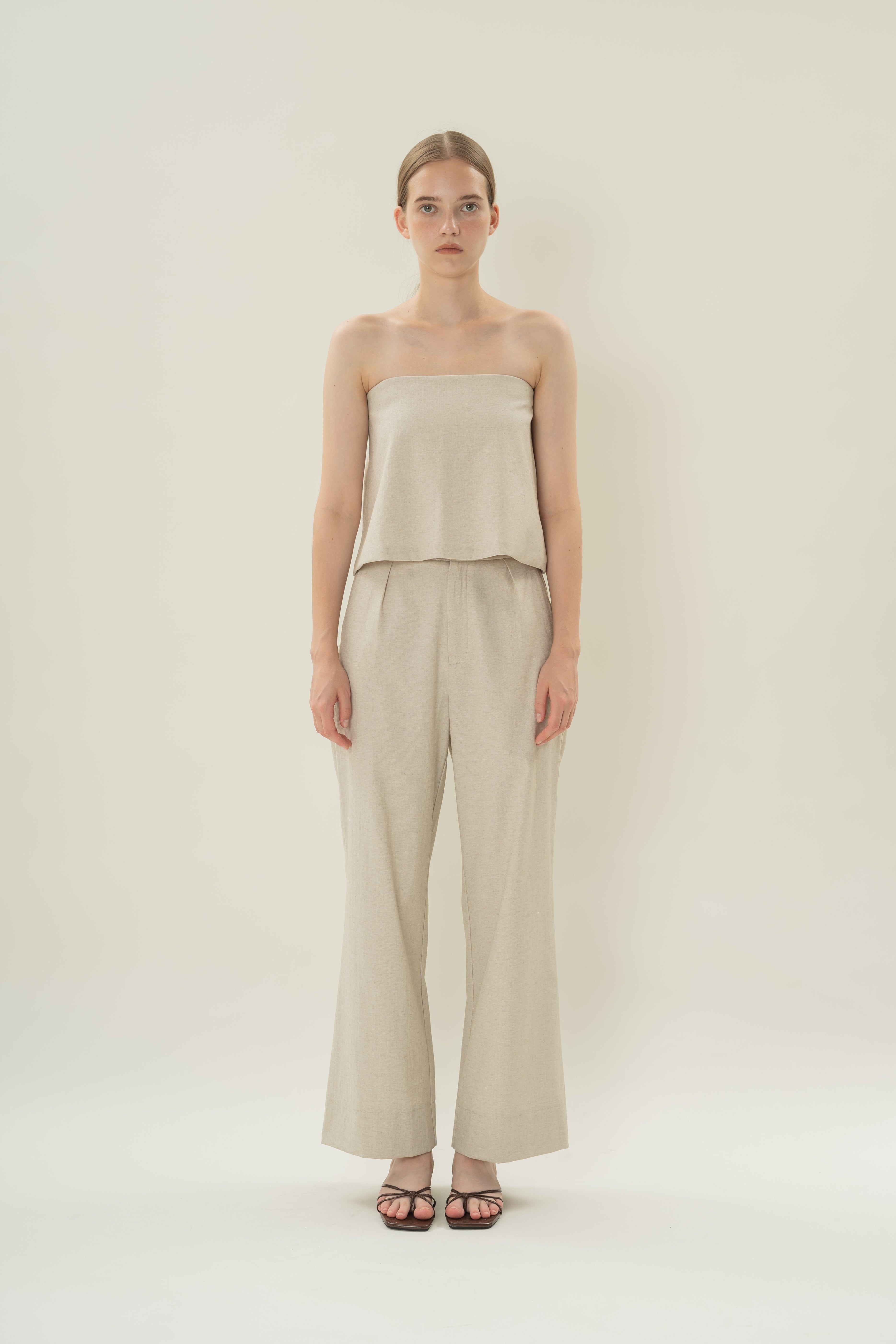 Tailored Pants With Overlay Skirt in Natural