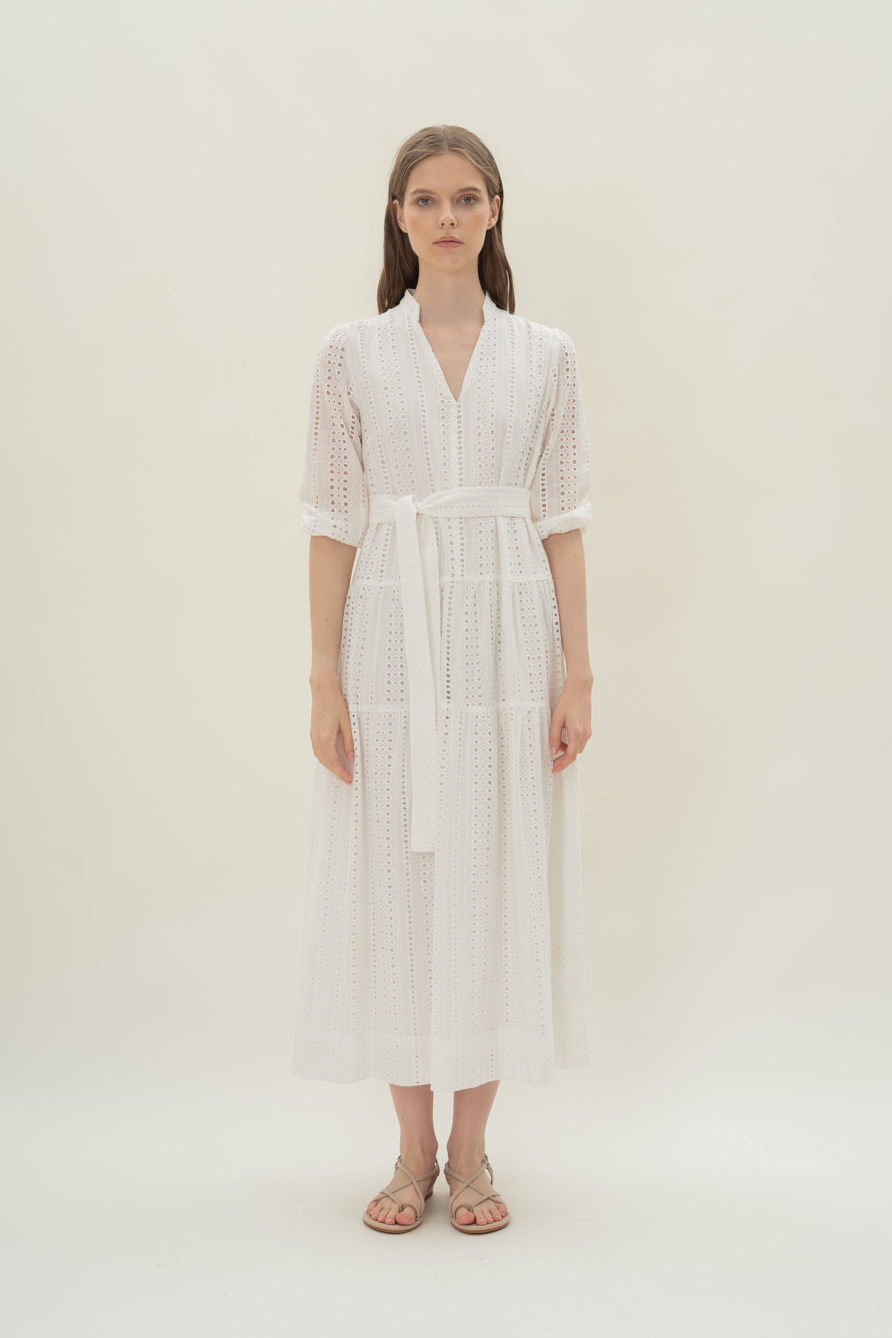 Broderie Anglaise Tiered Maxi Dress in White