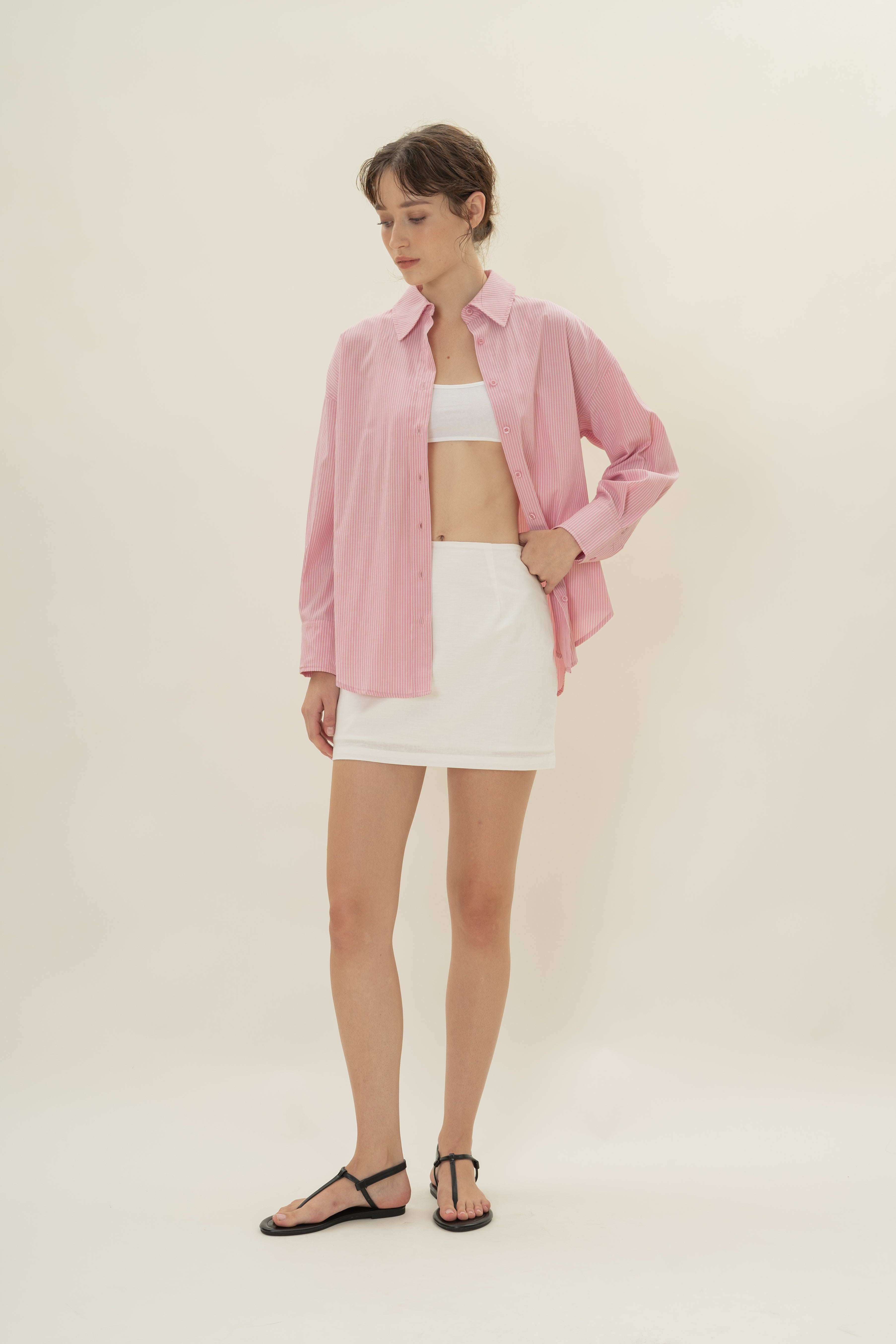 Cruise Long Sleeved Shirt in Cotton Pink Stripes
