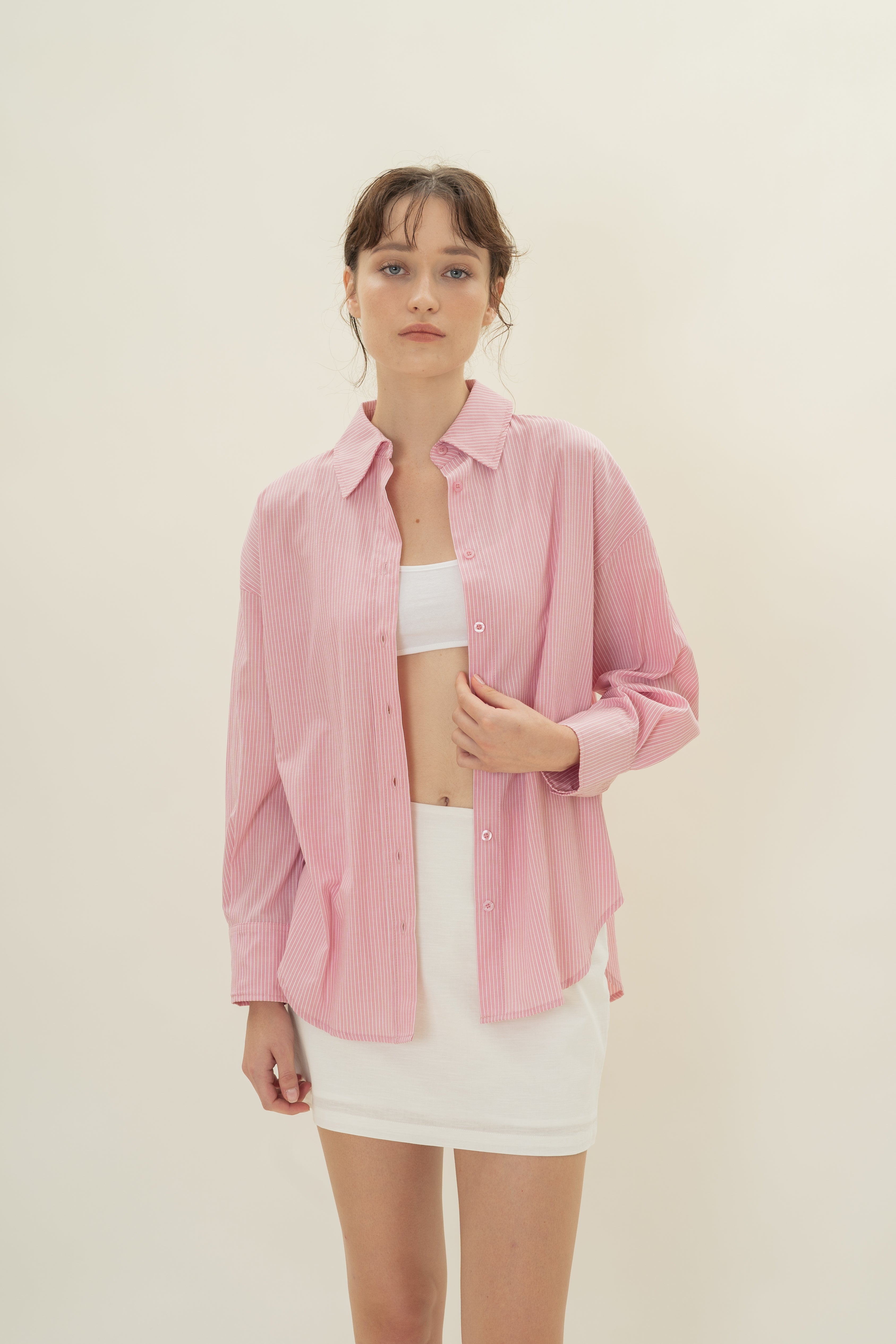 Cruise Long Sleeved Shirt in Cotton Pink Stripes