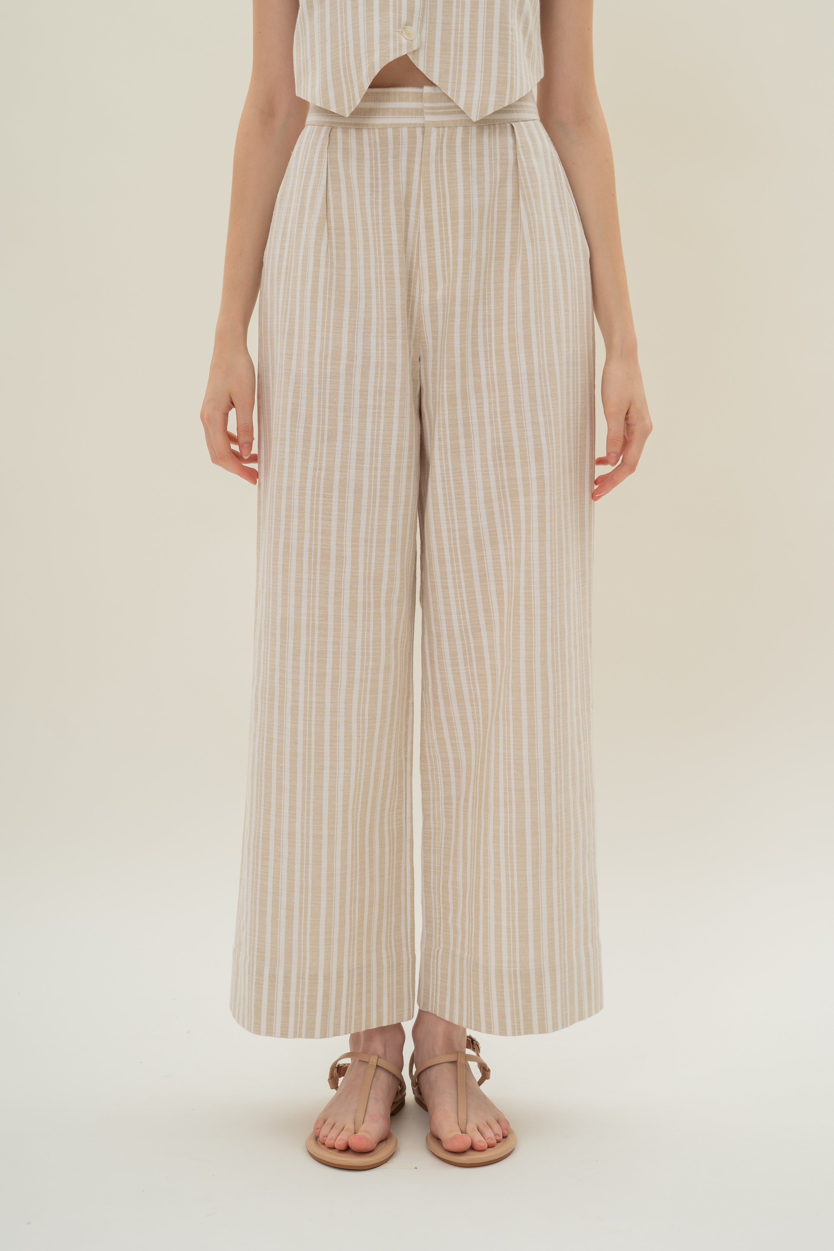 Pleated Linen Trousers in Oasis Stripes