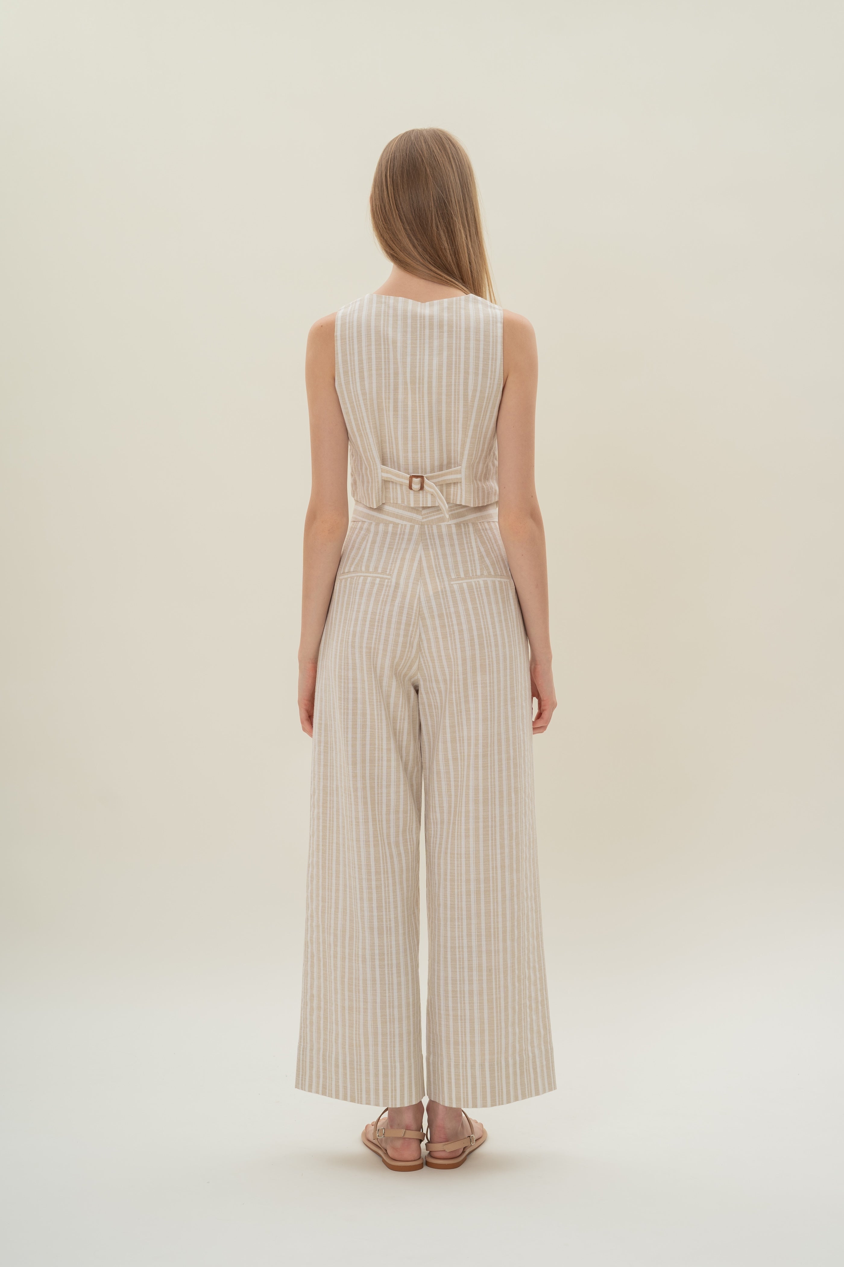 Pleated Linen Trousers in Oasis Stripes