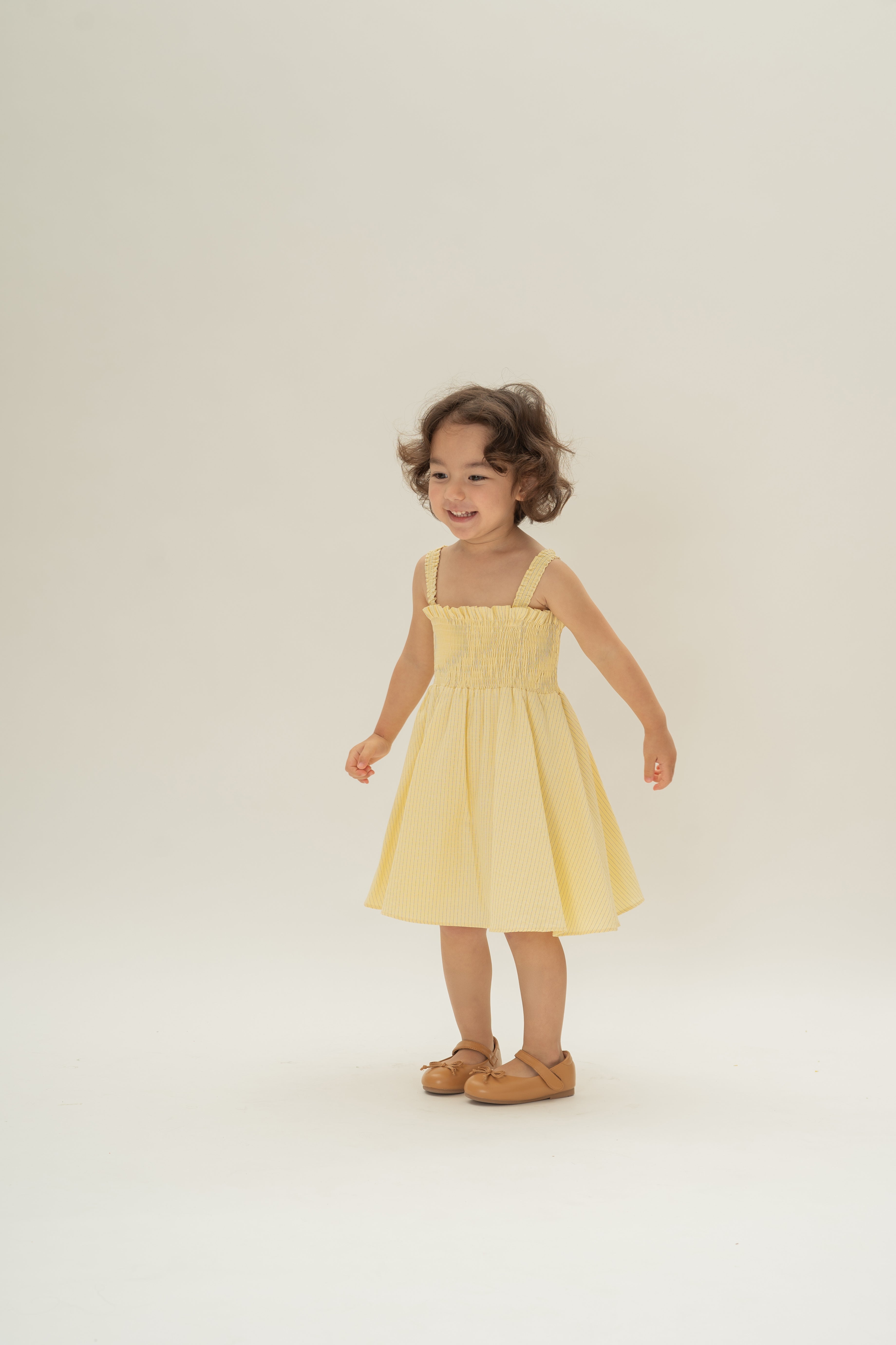 Mini Smocked Dress in Lemon Stripes