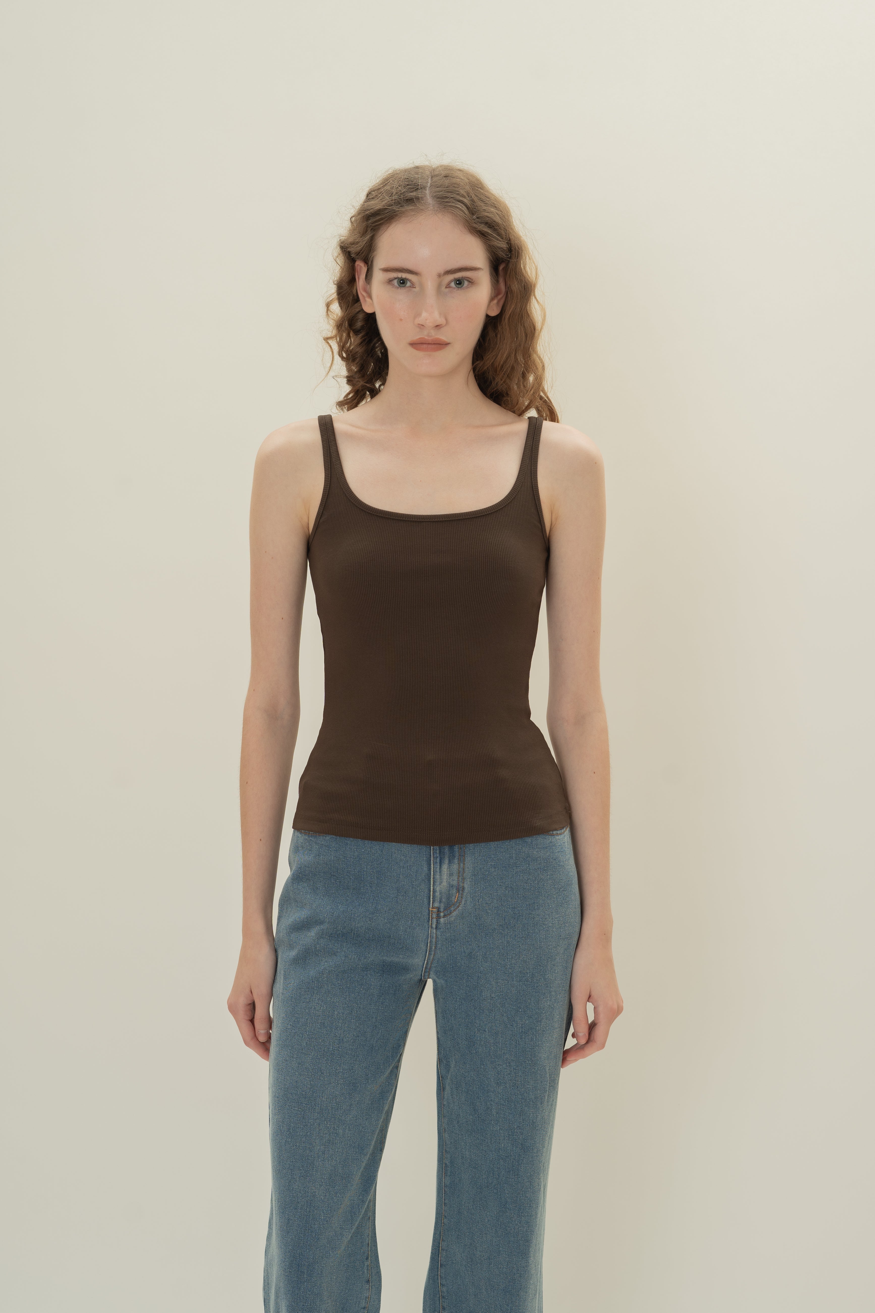 Soft Ribbed Tank Top in Umber