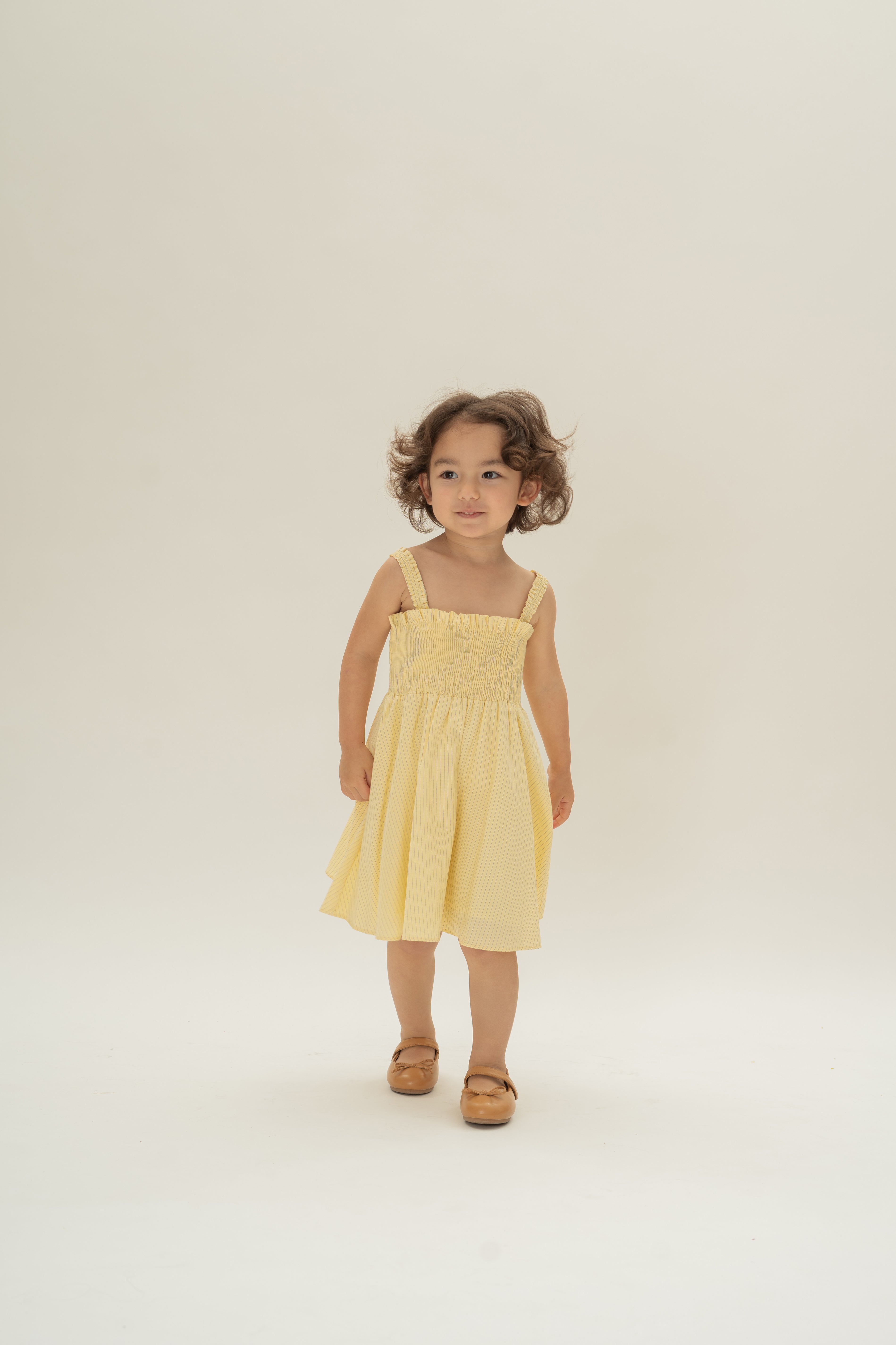Mini Smocked Dress in Lemon Stripes