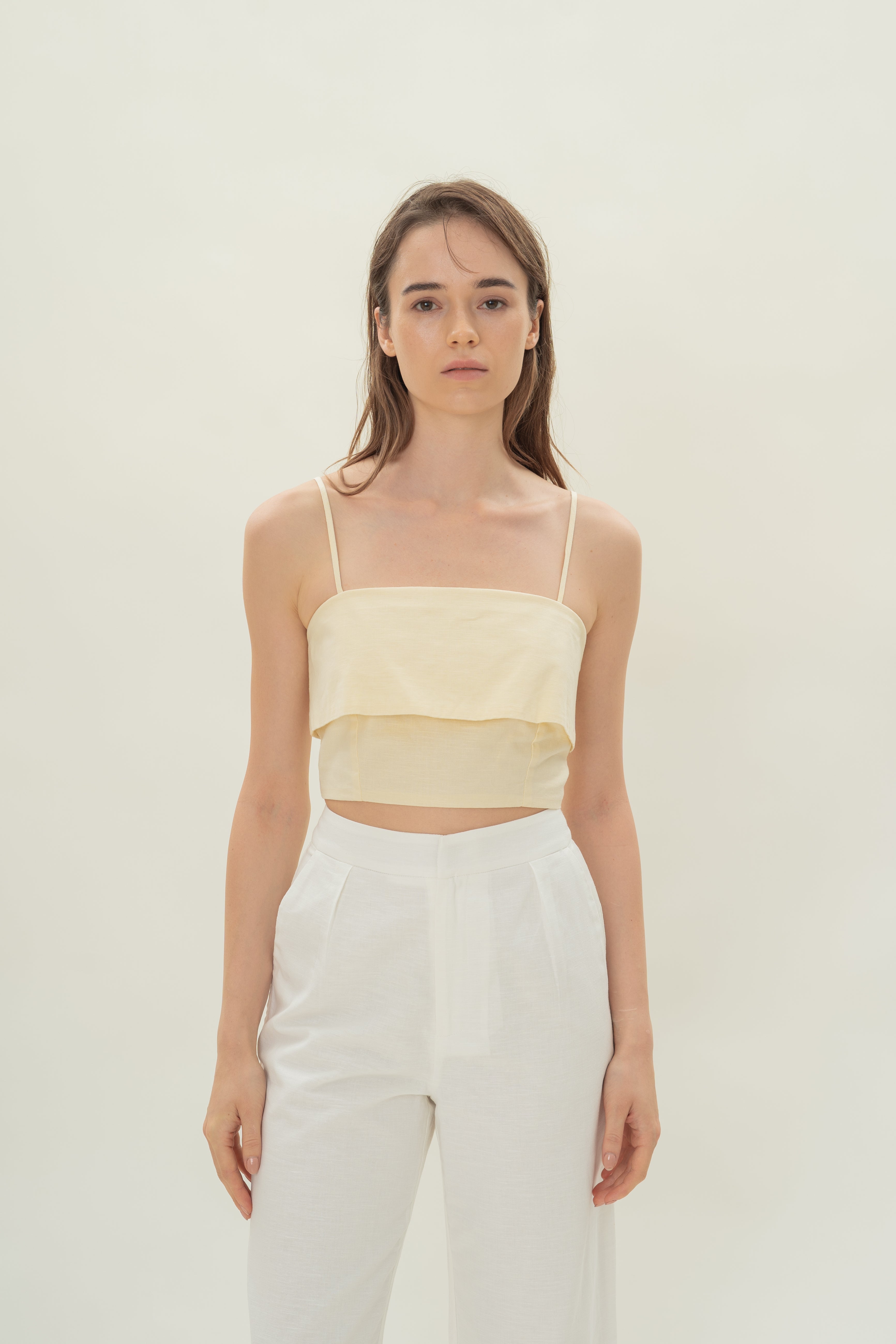 Panelled Cropped Top in Eggnog