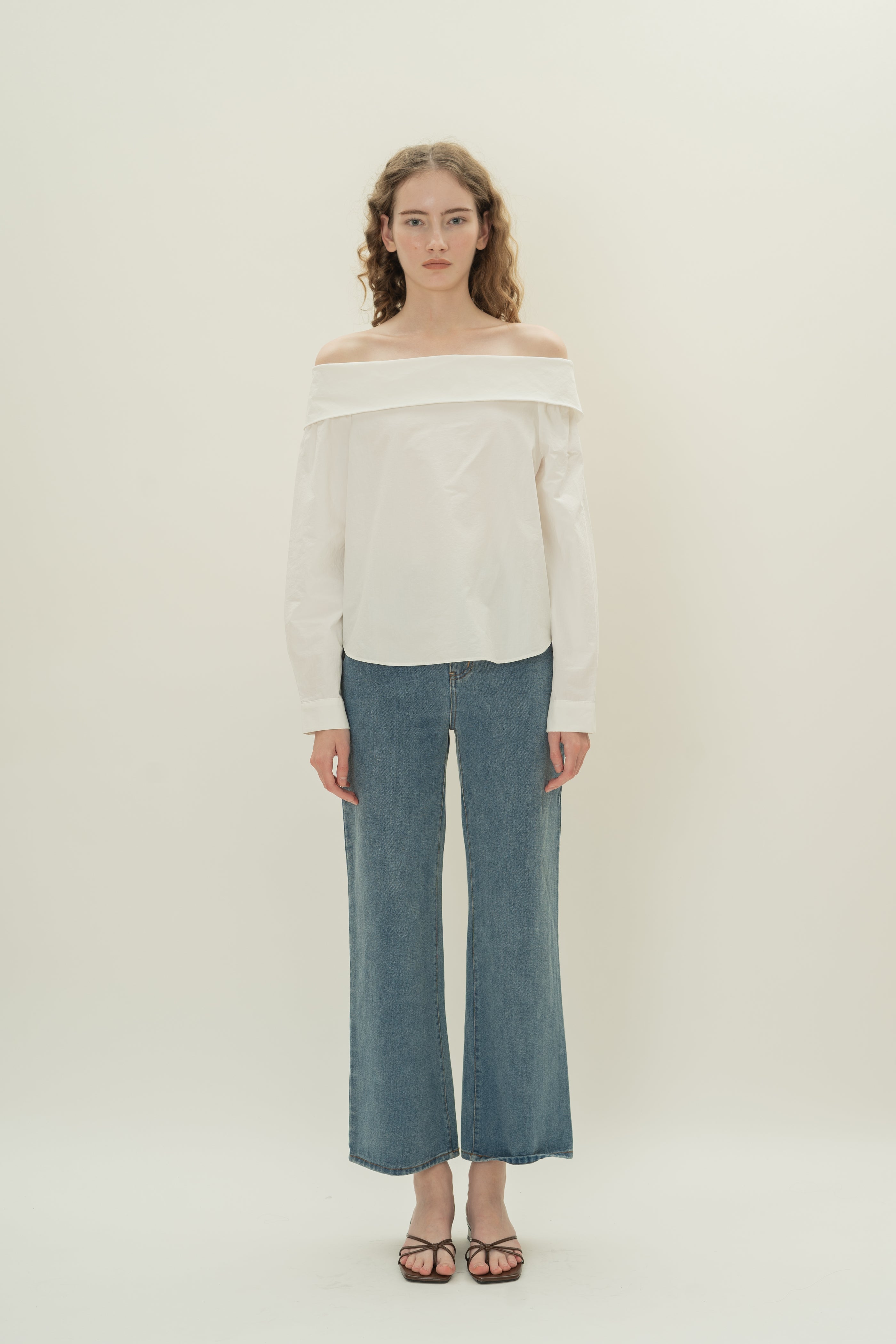 Off Shoulder Long Sleeved Blouse in White