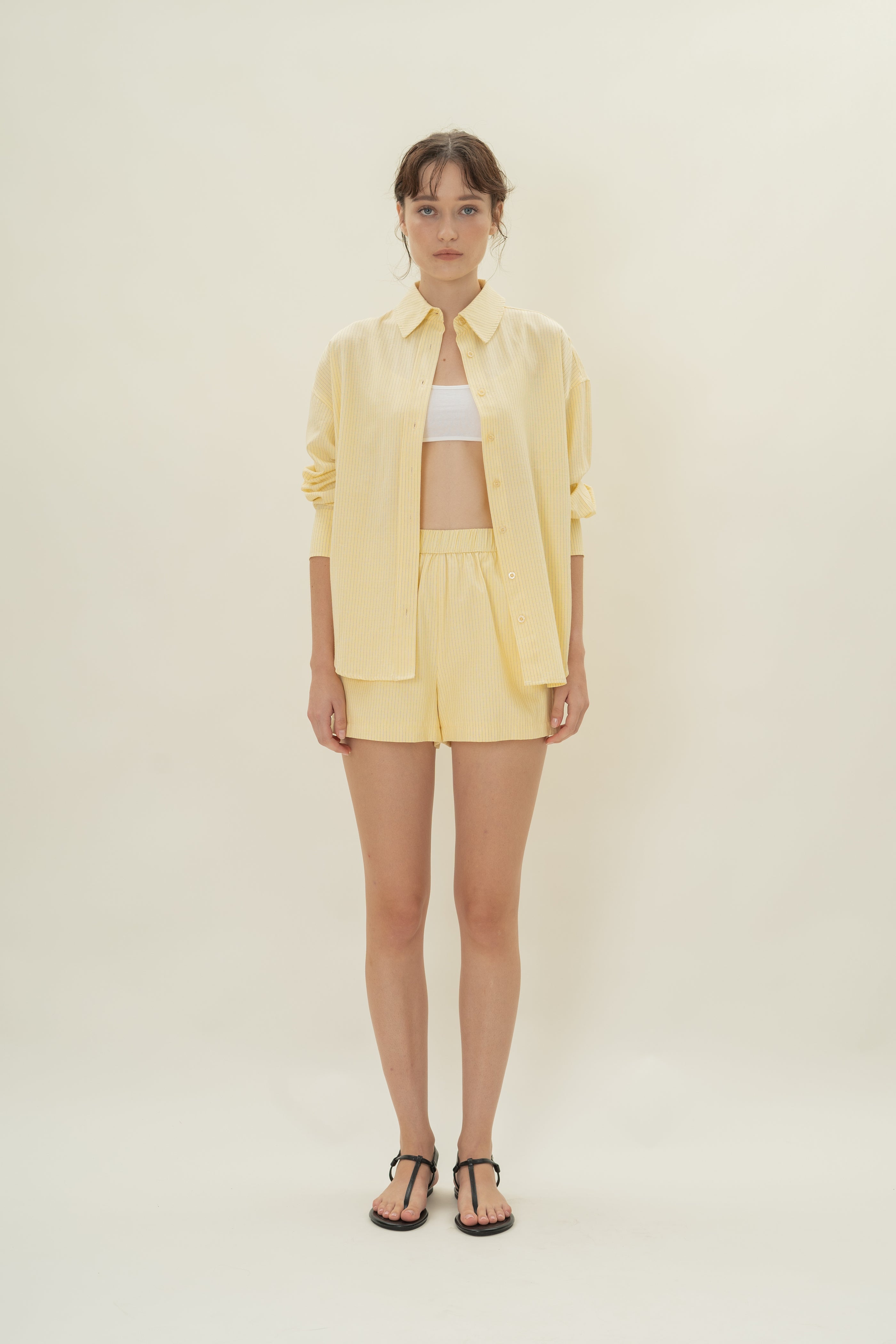 Cruise Shorts in Linen Blend Lemon Stripes