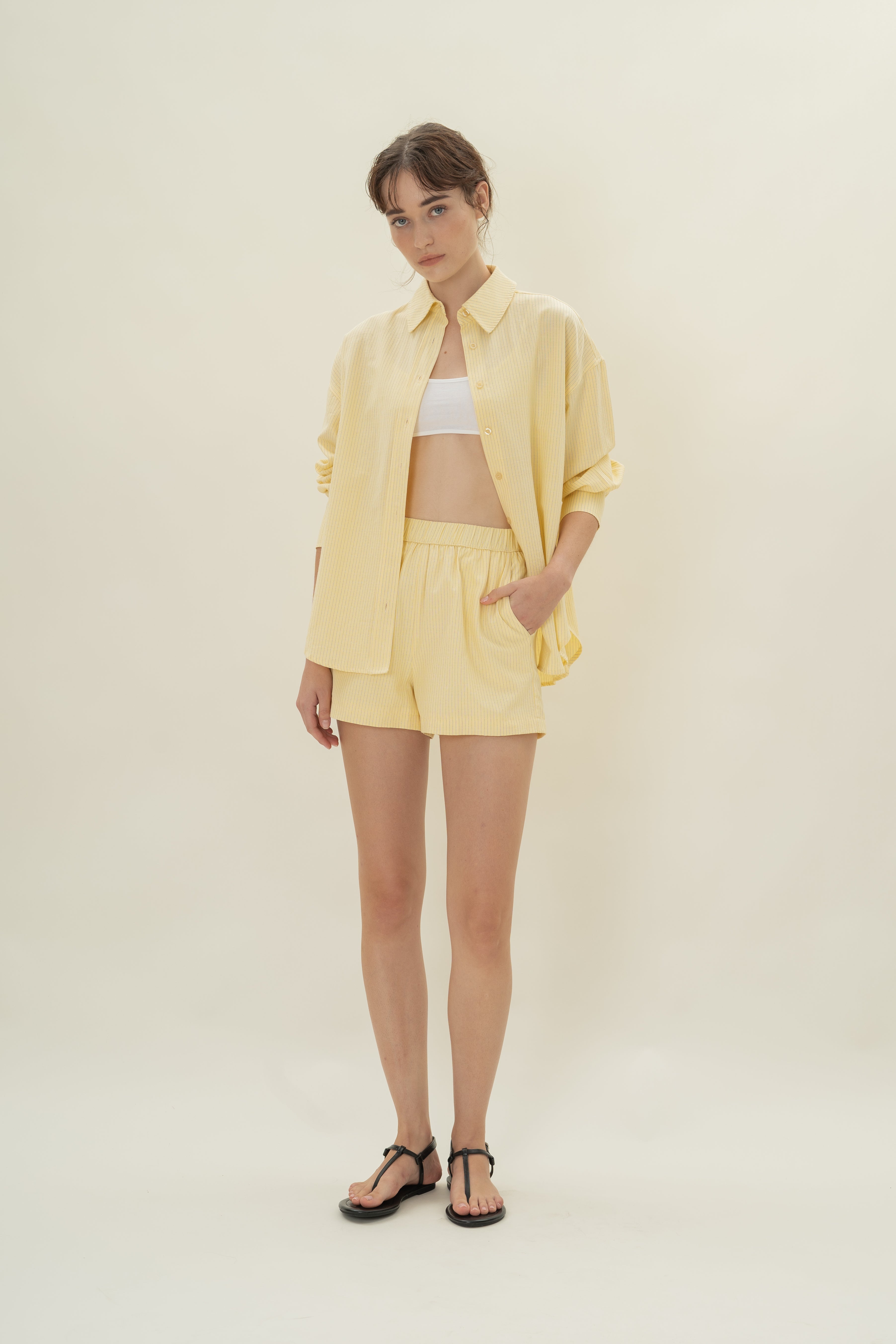 Cruise Shorts in Linen Blend Lemon Stripes
