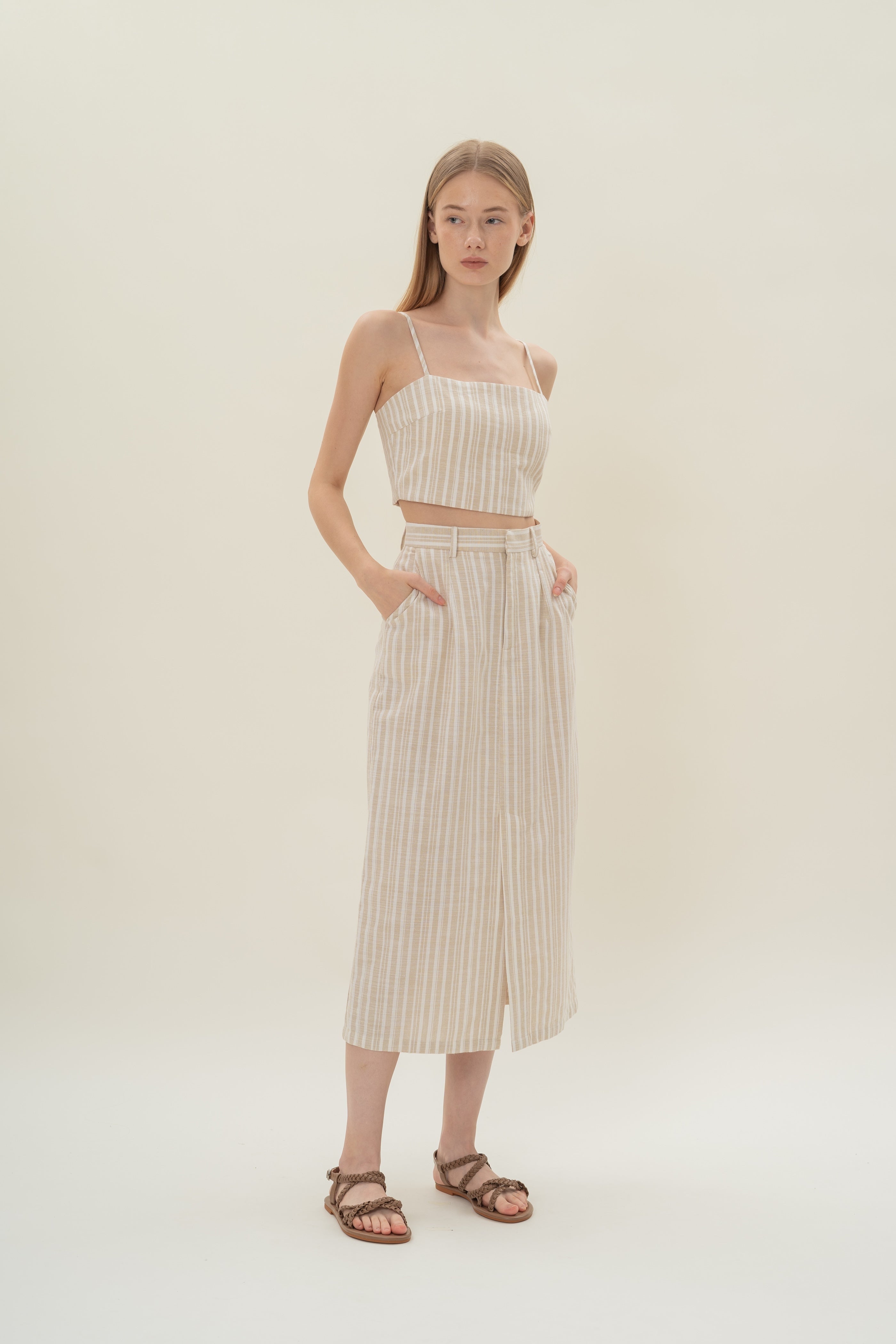 Midi Straight Skirt in Oasis Stripes