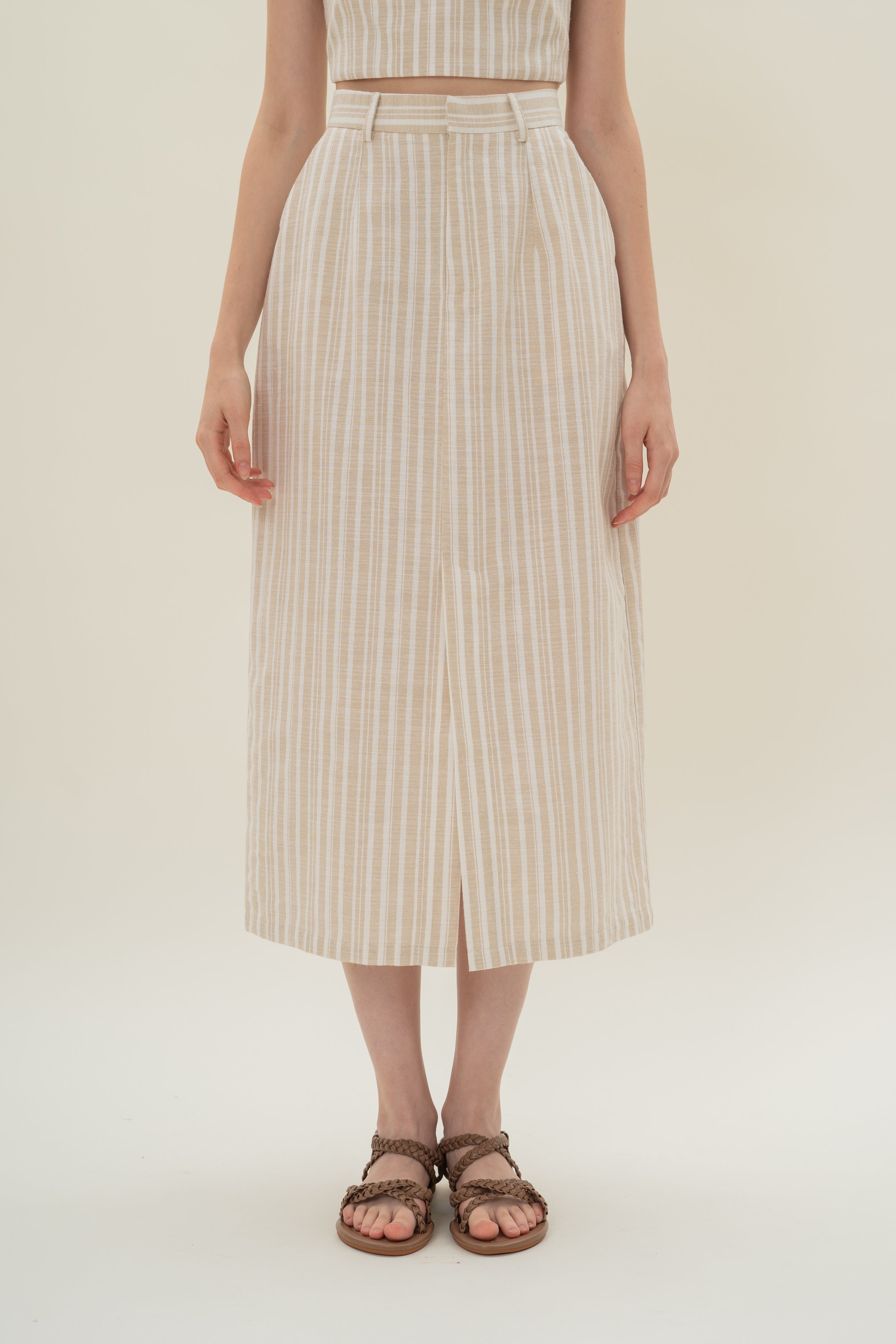 Midi Straight Skirt in Oasis Stripes