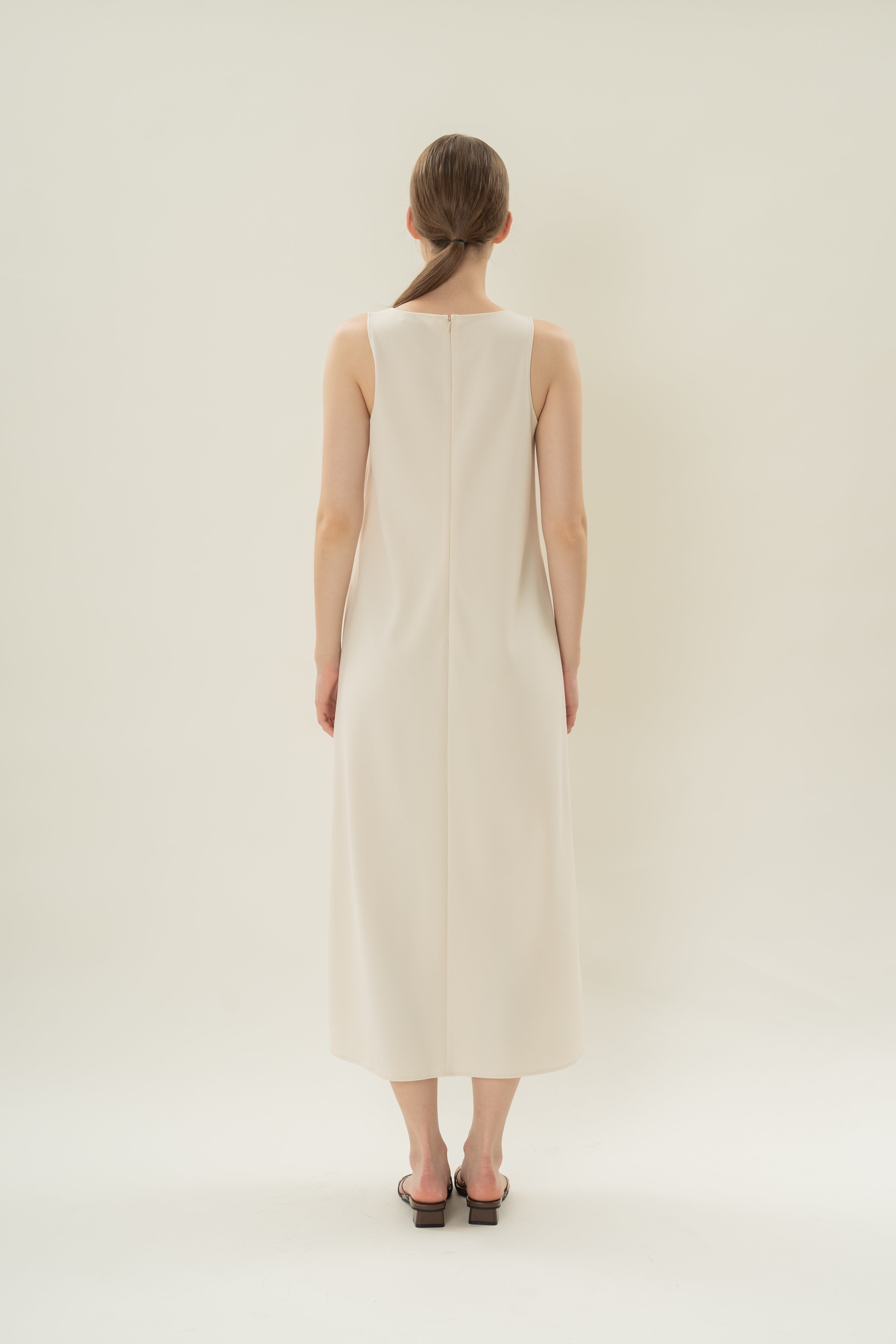 Scoop Neck Sleeveless A-Line Dress in Natural