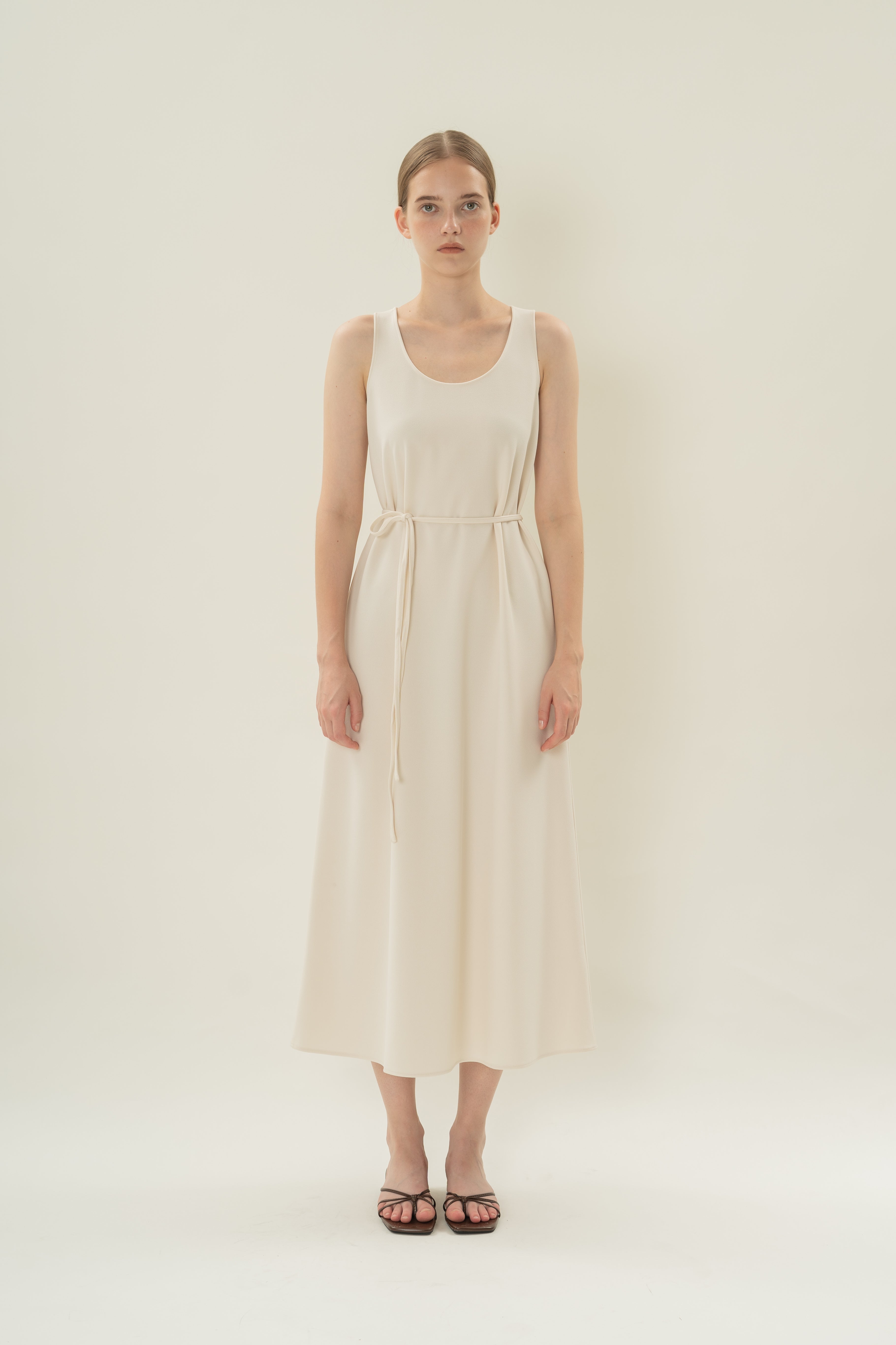 Scoop Neck Sleeveless A-Line Dress in Natural