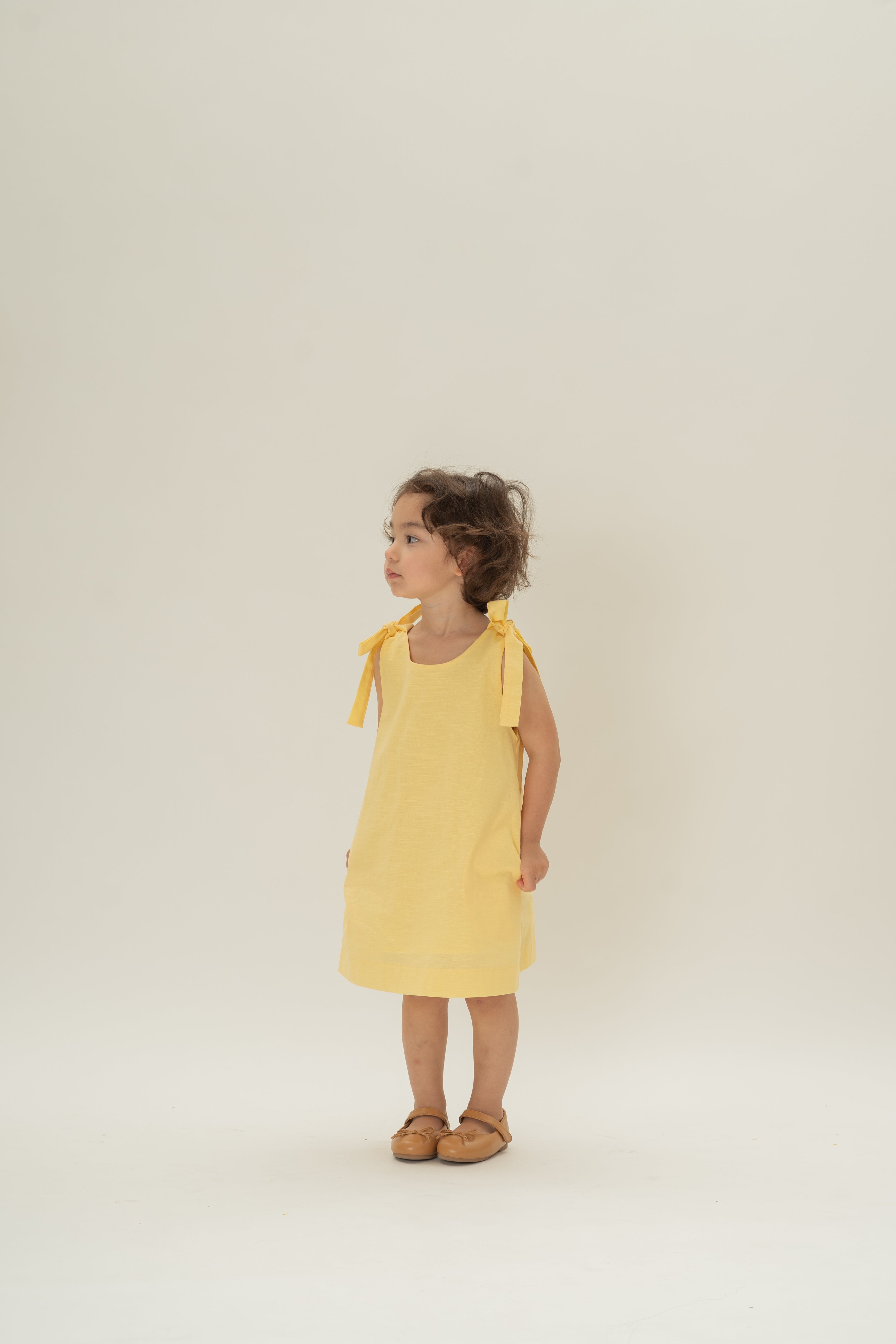 Mini Ribbon Tie A-line Dress in Lemon