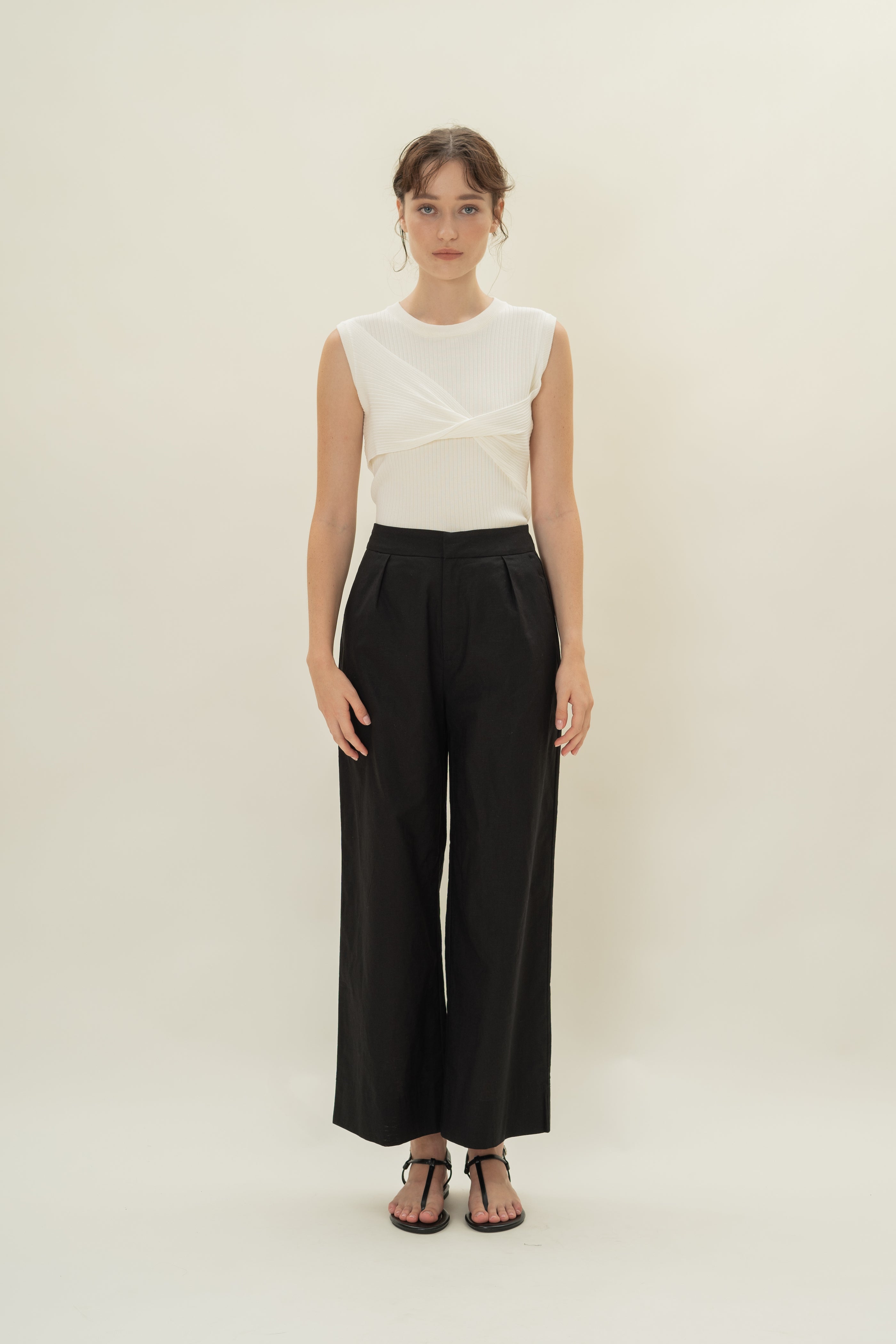 Twist Front Knit Top in White