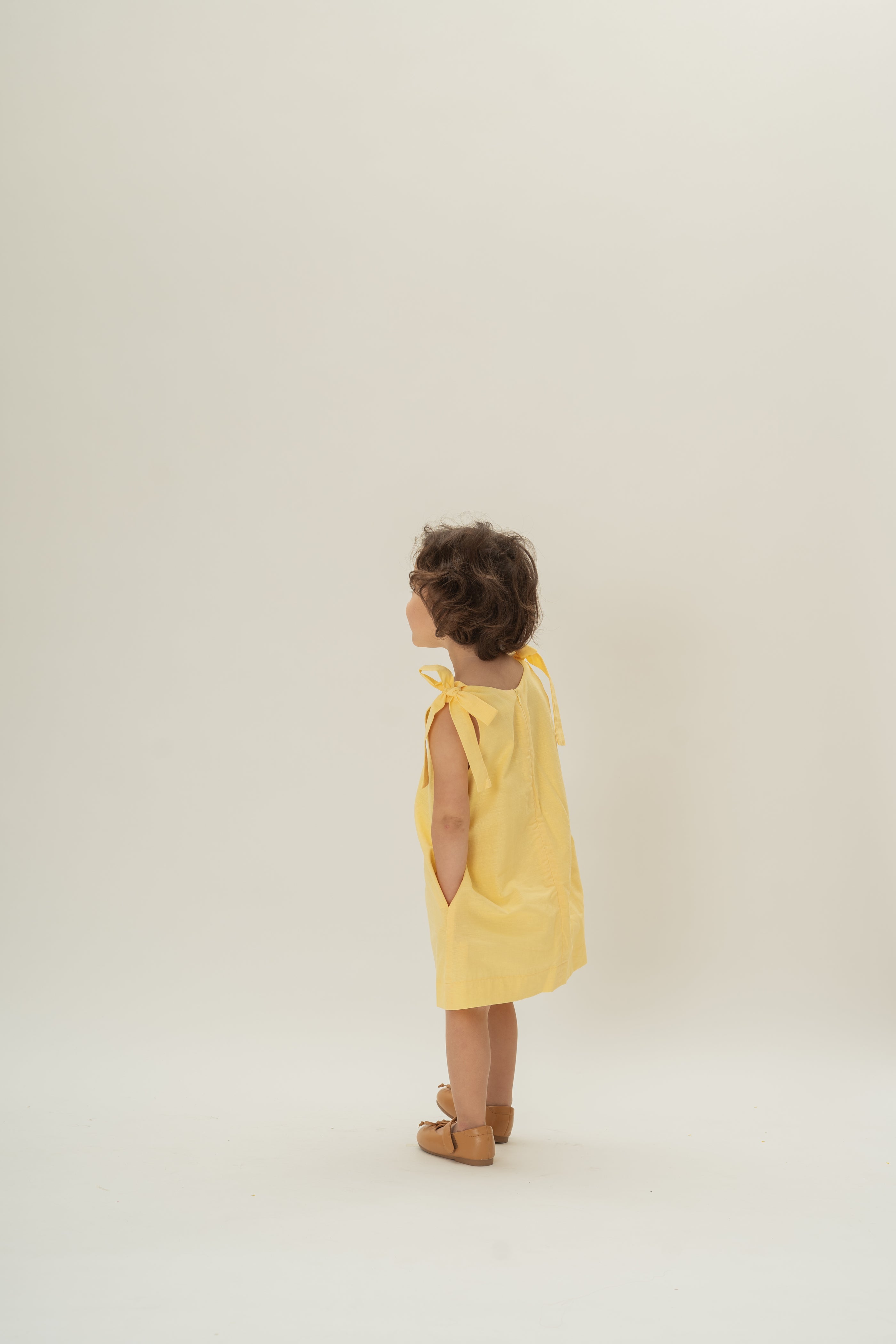 Mini Ribbon Tie A-line Dress in Lemon