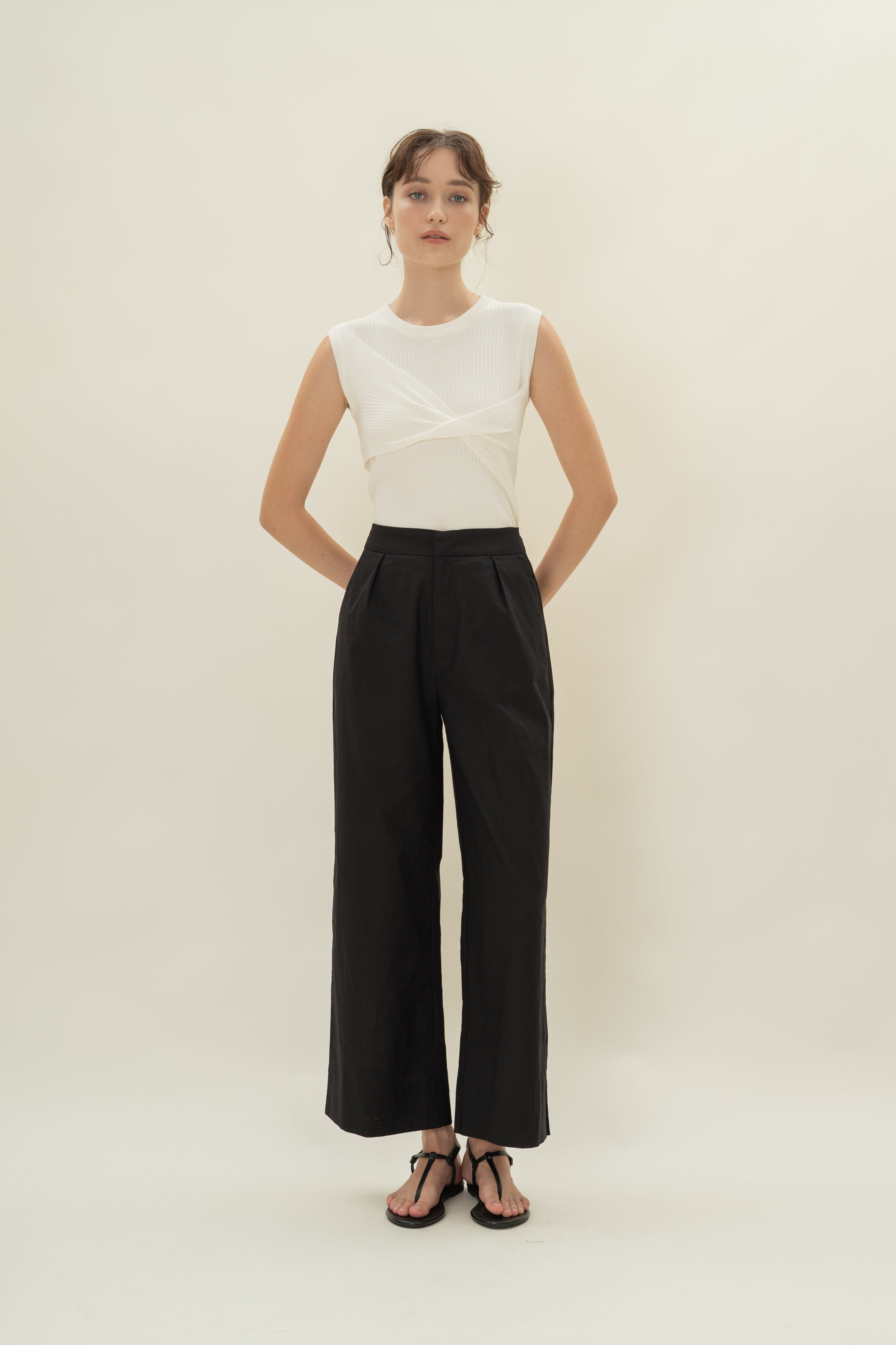 Twist Front Knit Top in White