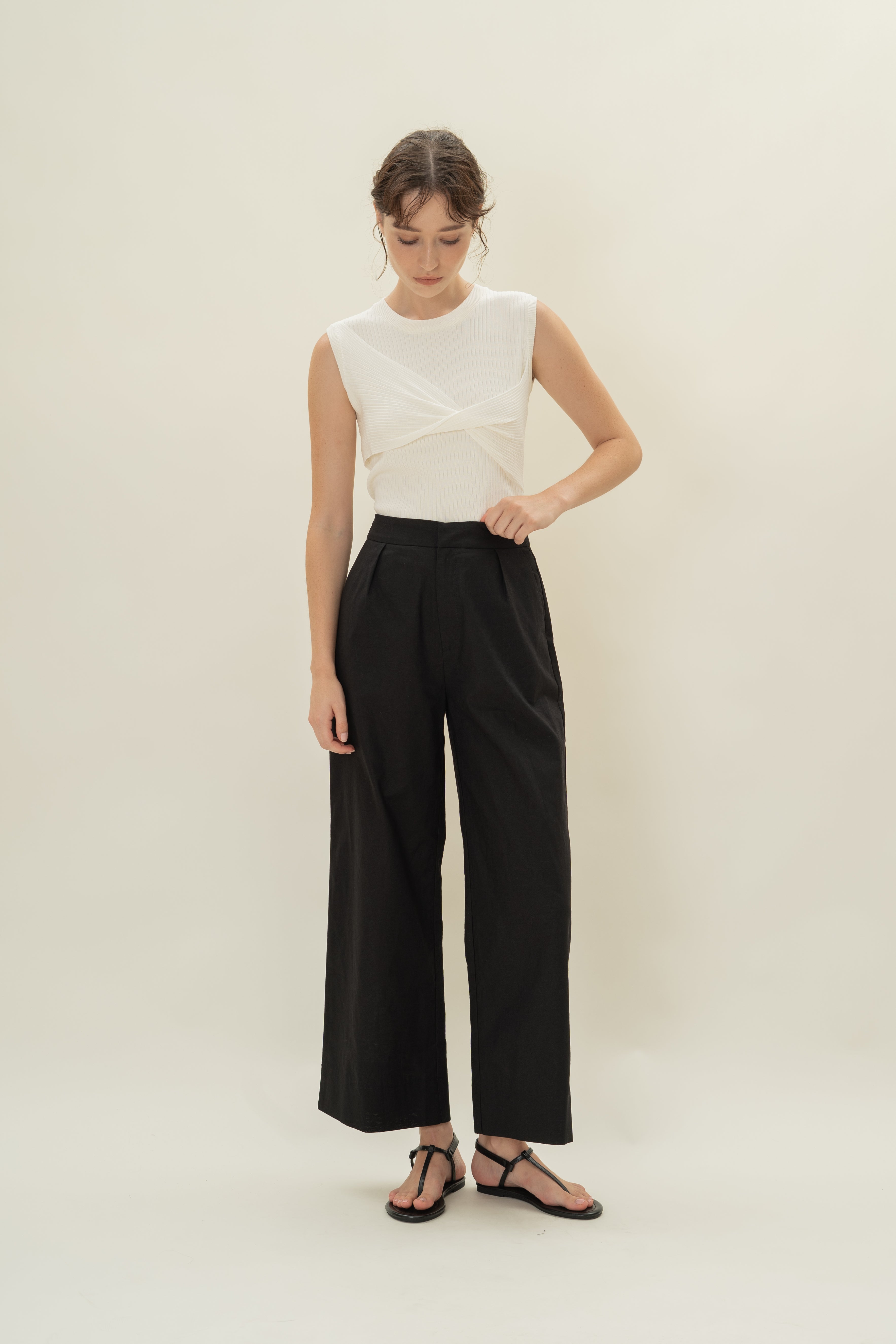 Twist Front Knit Top in White