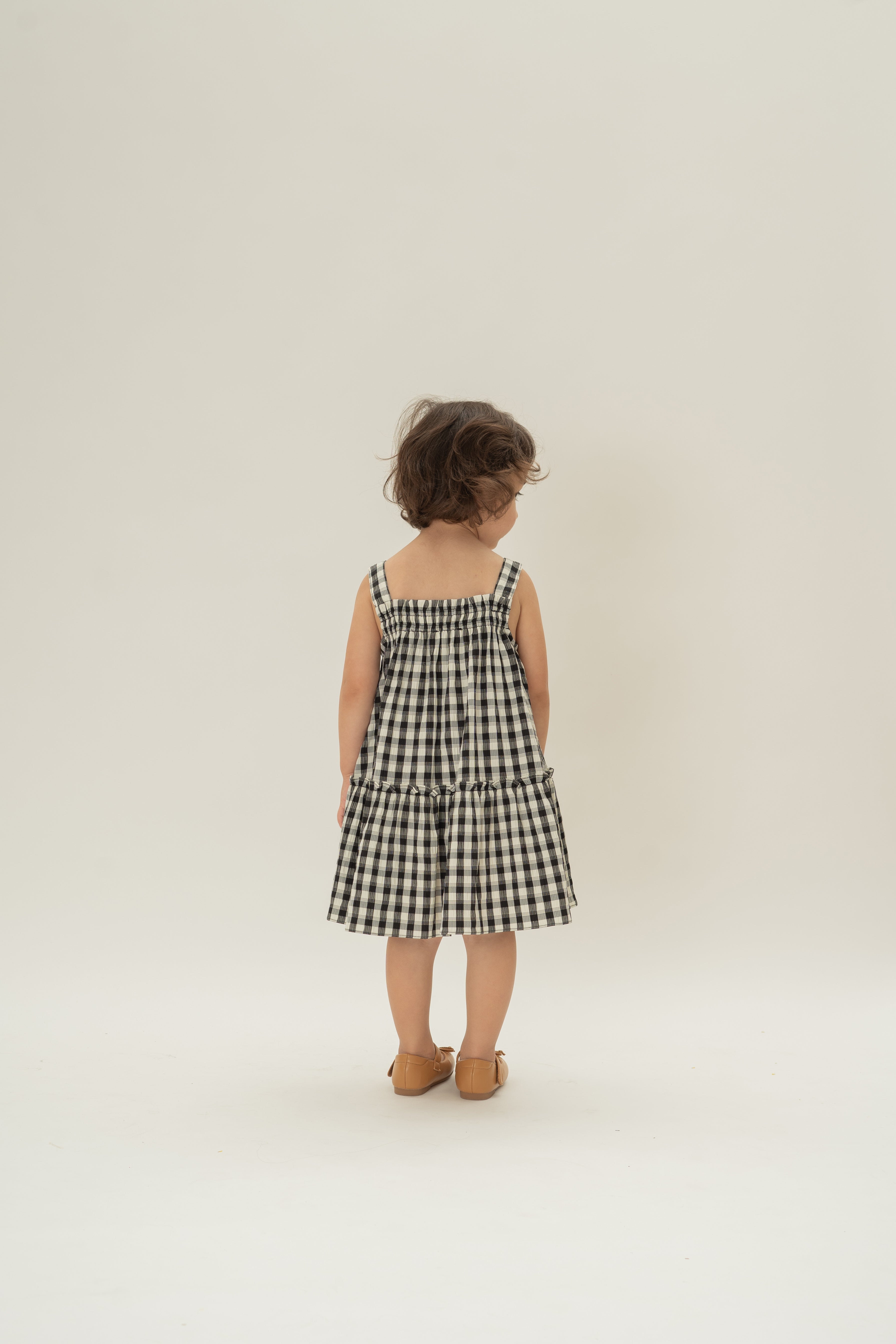 Mini Frilled Tiered Dress in Black Gingham