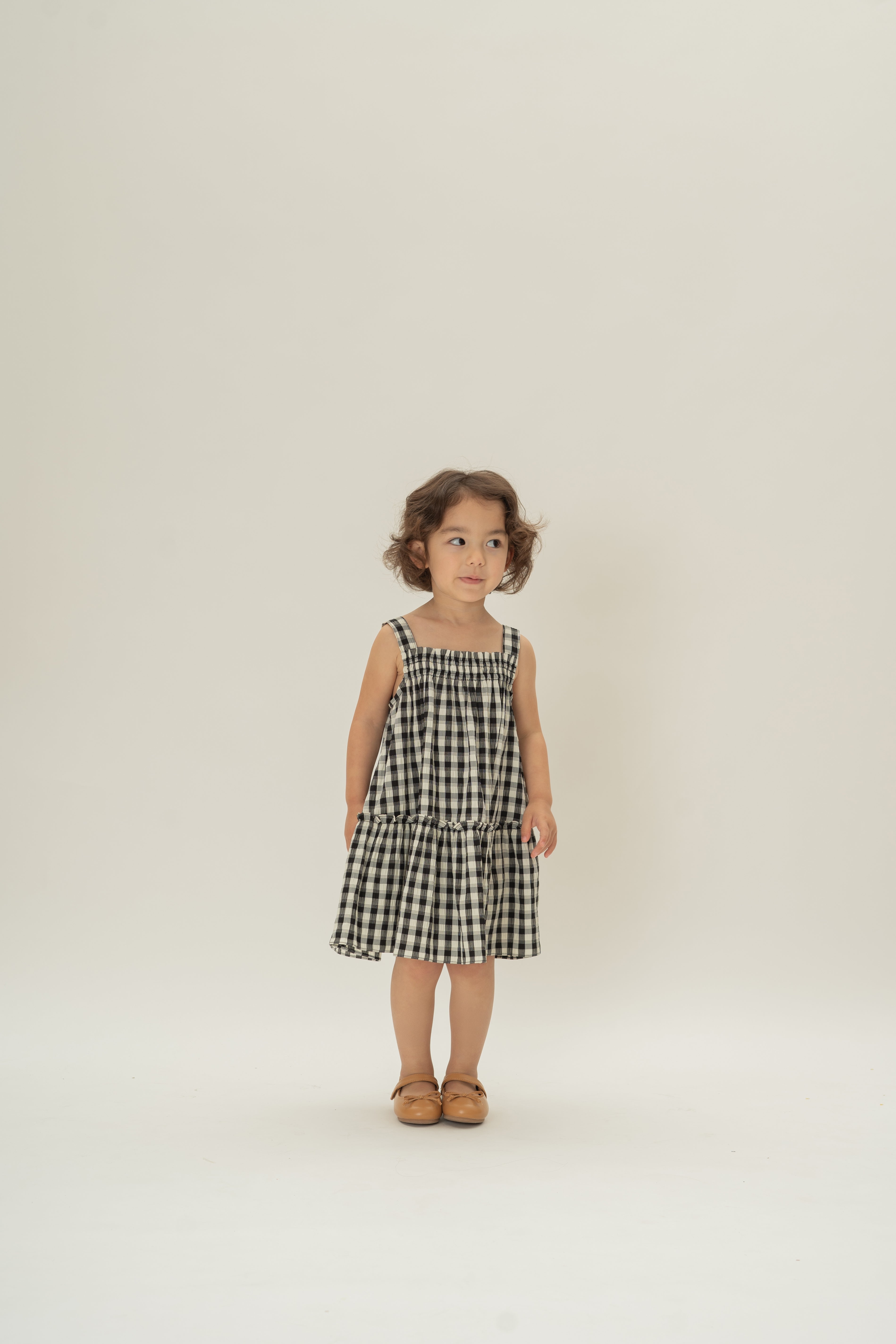 Mini Frilled Tiered Dress in Black Gingham