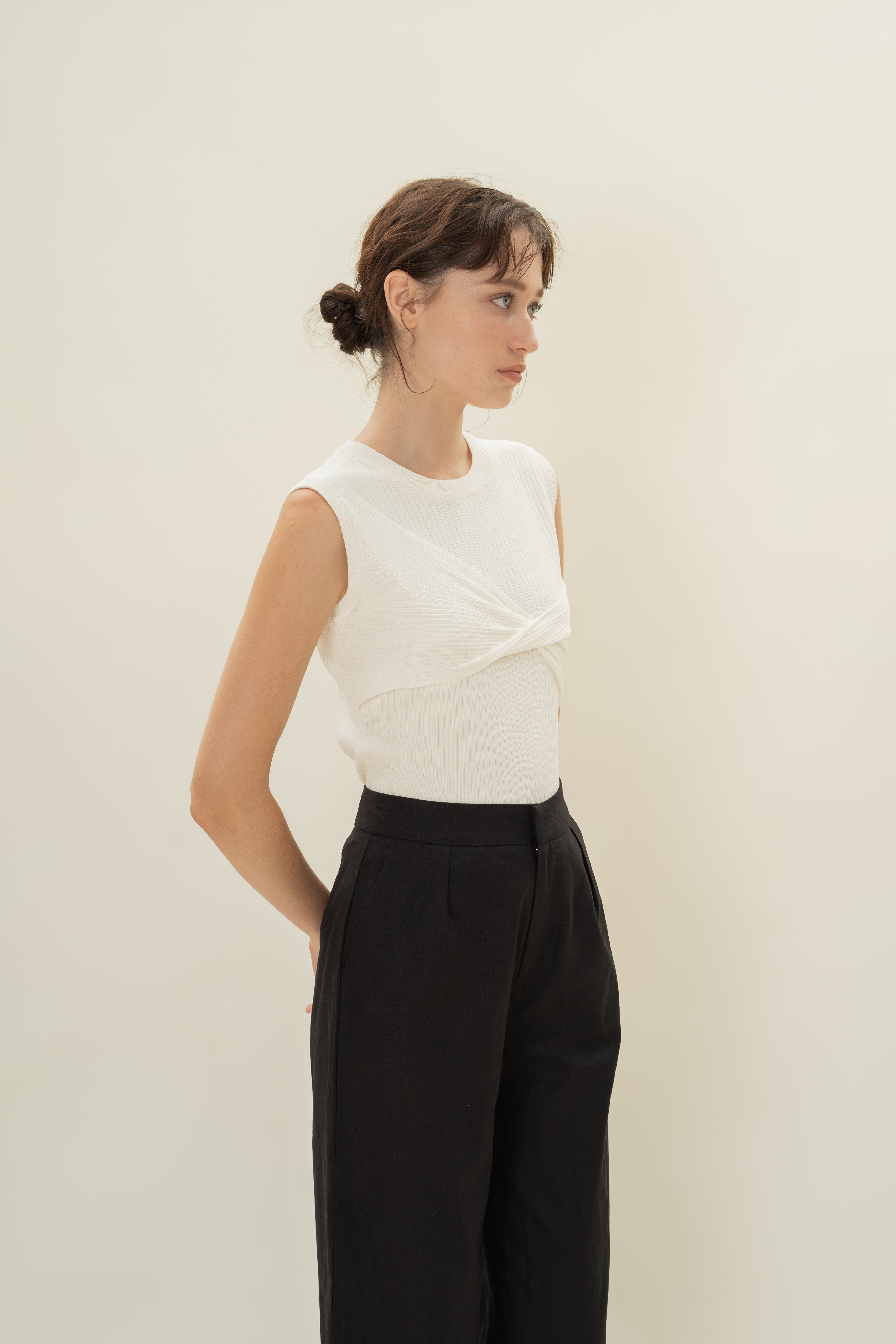 Twist Front Knit Top in White