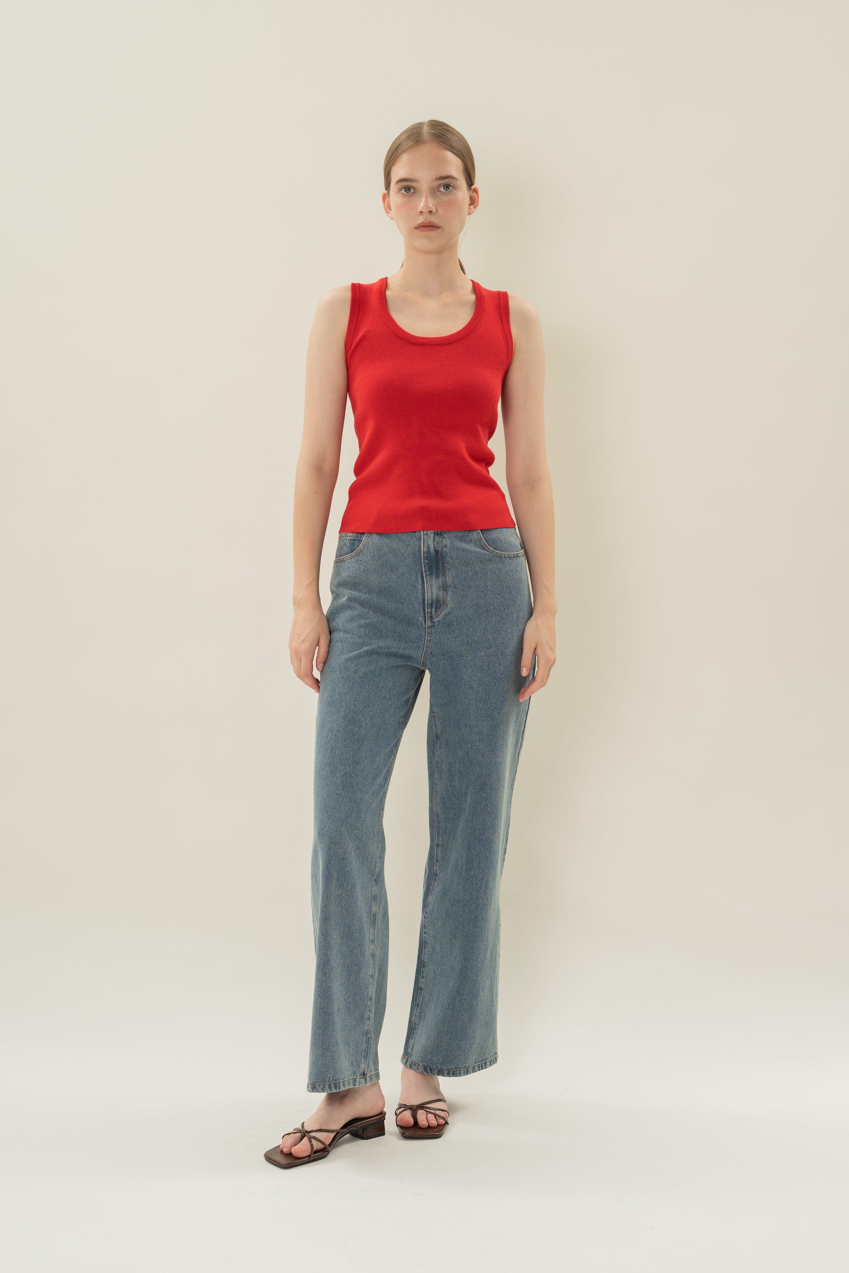 Round Neck Knitted Tank in Scarlet Red