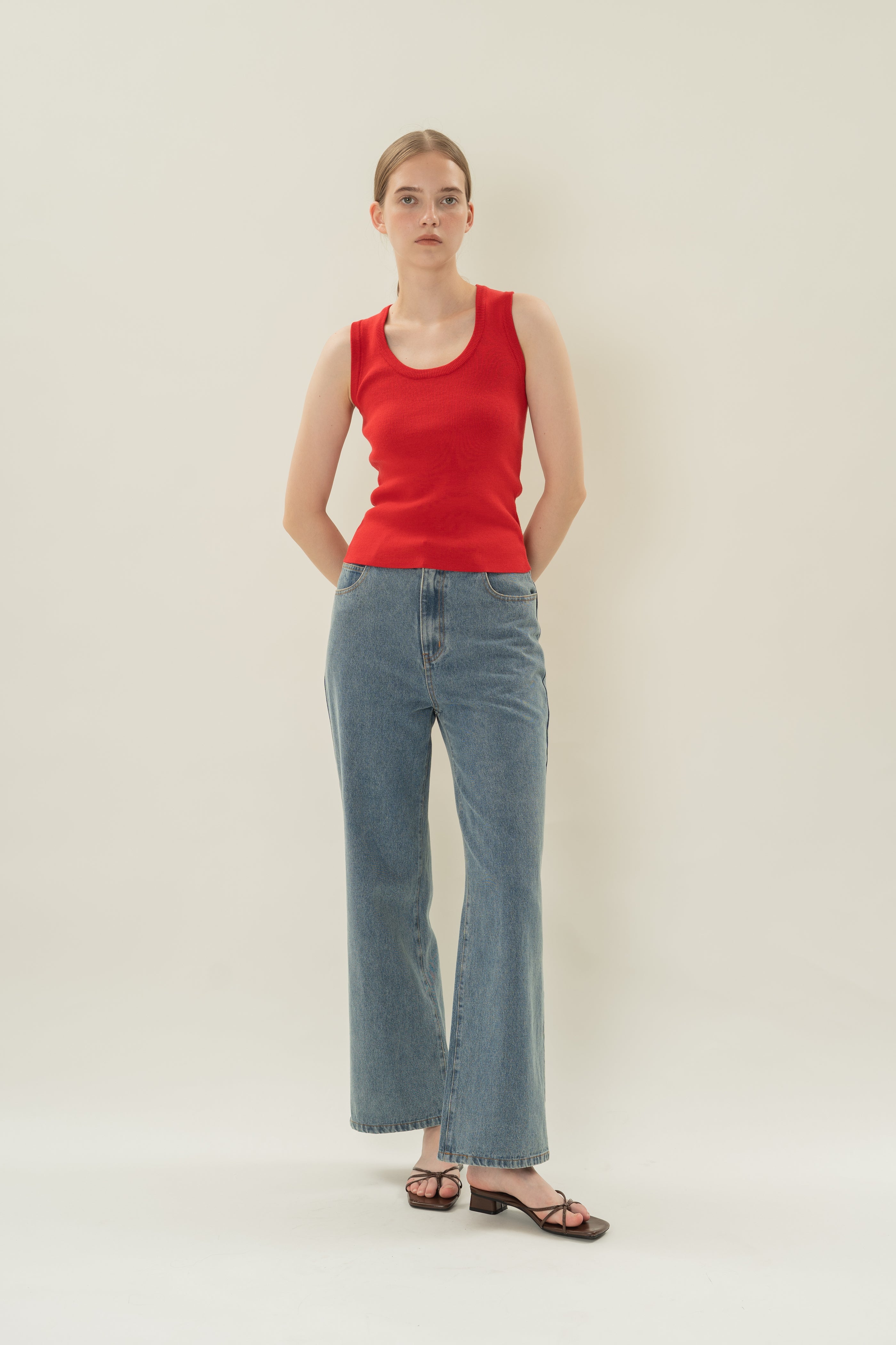Round Neck Knitted Tank in Scarlet Red