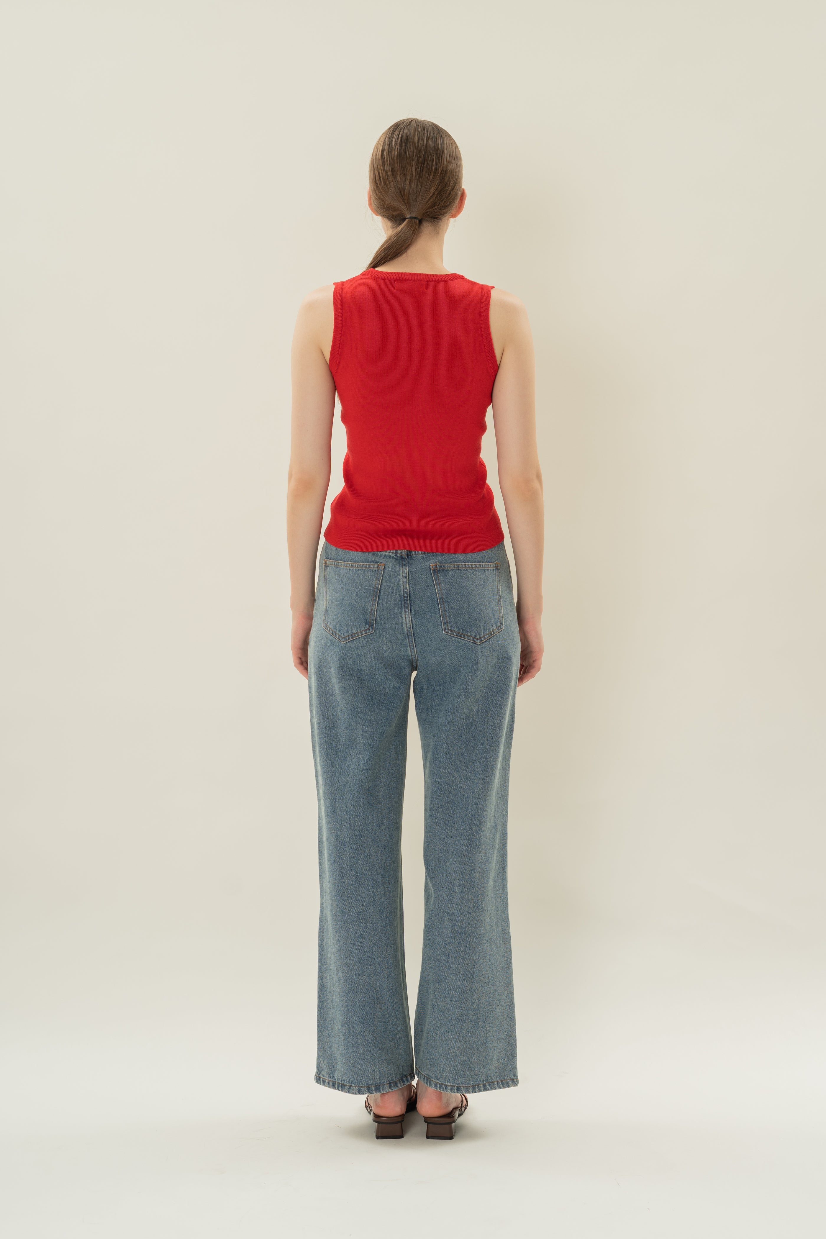 Round Neck Knitted Tank in Scarlet Red