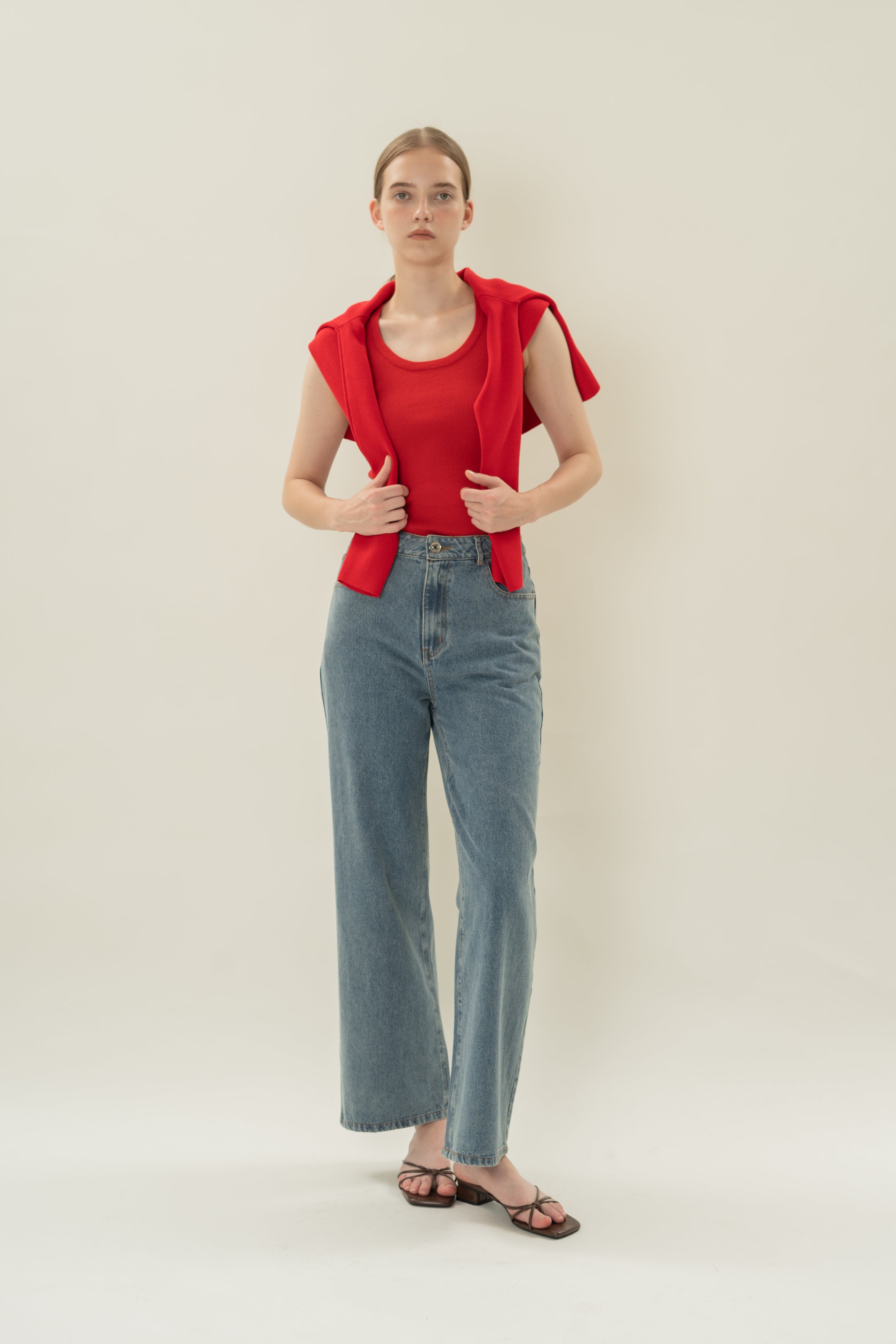 Round Neck Knitted Tank in Scarlet Red