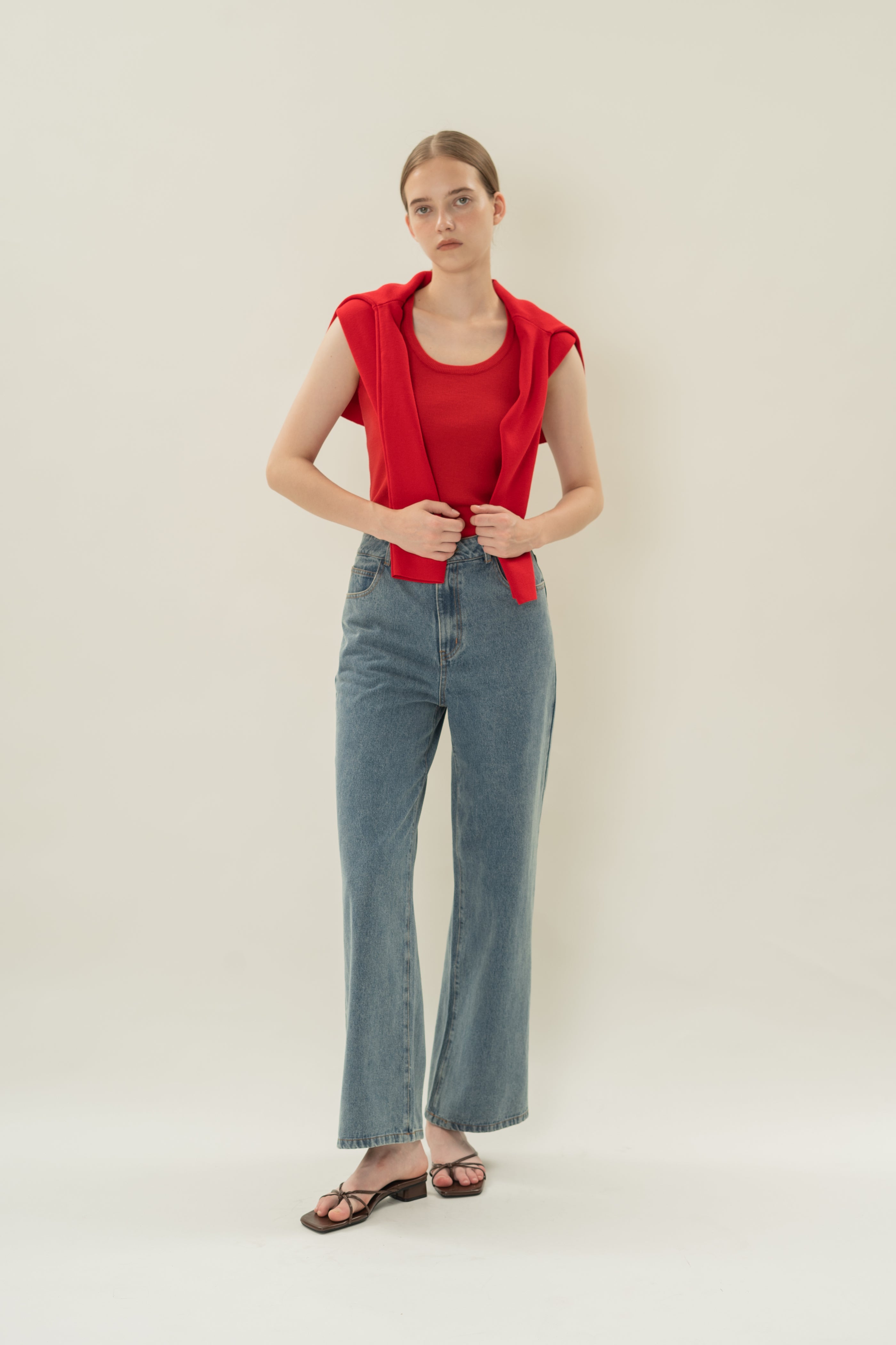 Round Neck Knitted Tank in Scarlet Red