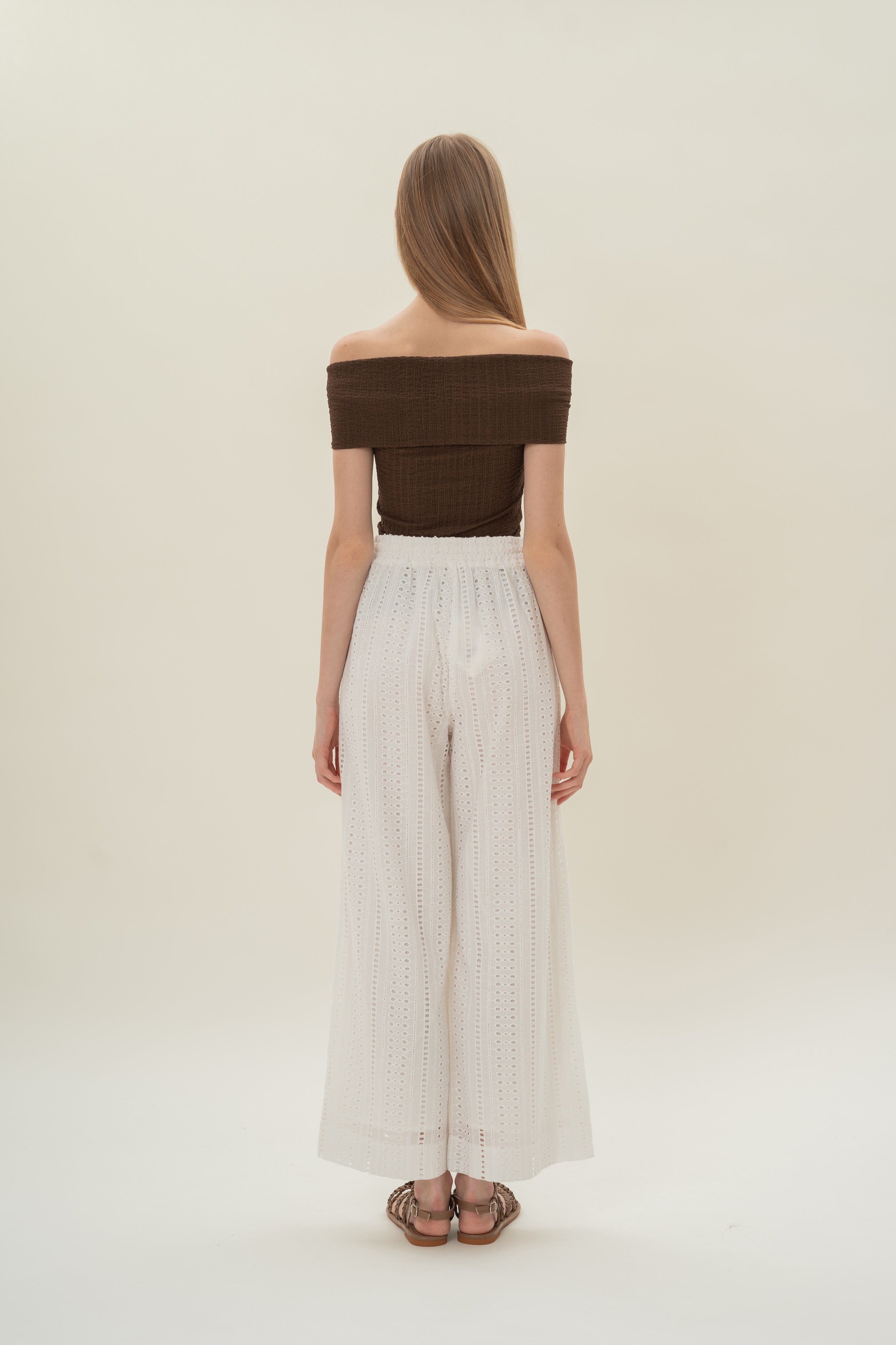 Crinkled Off Shoulder Wrap Top in Java
