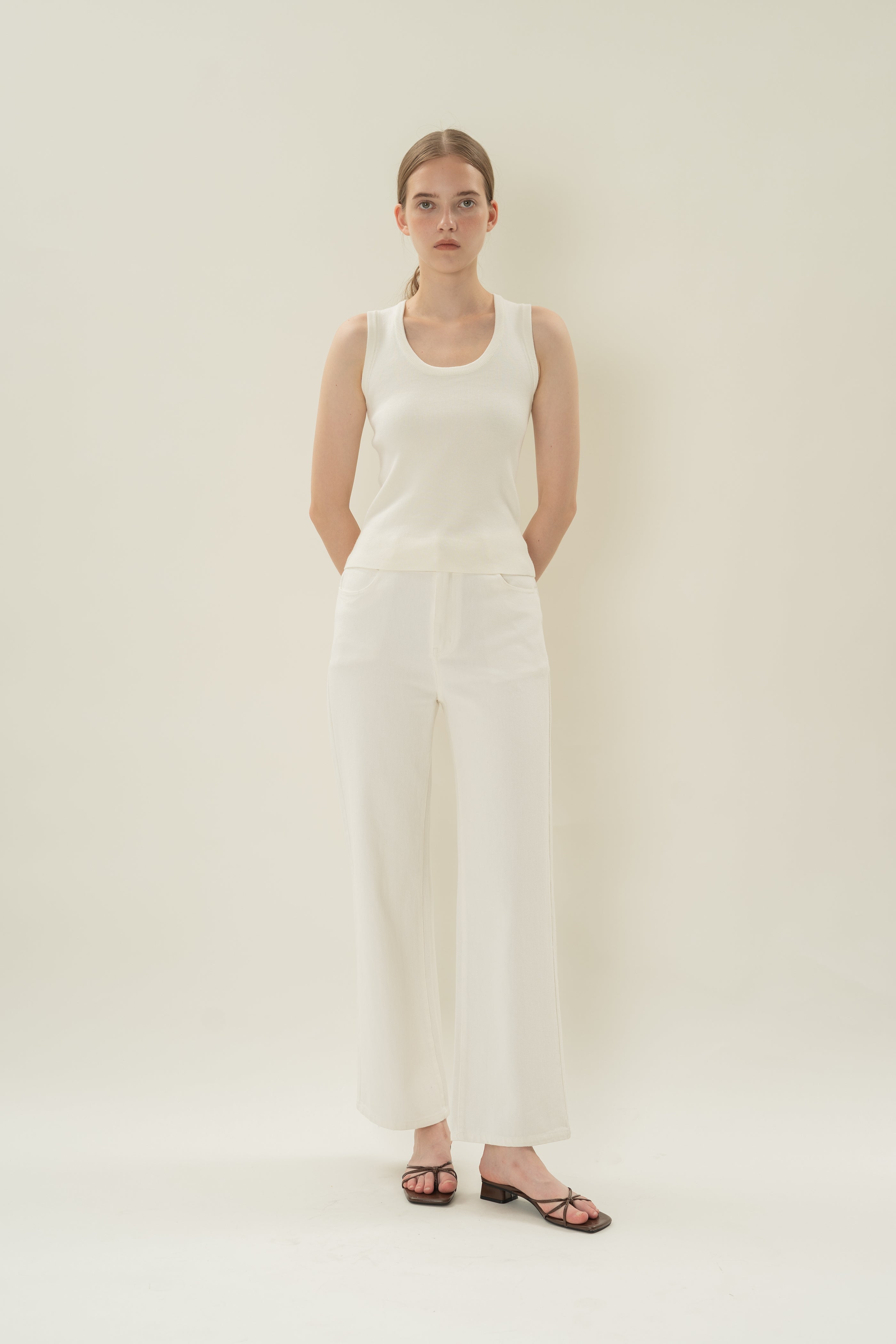 Round Neck Knitted Tank in White