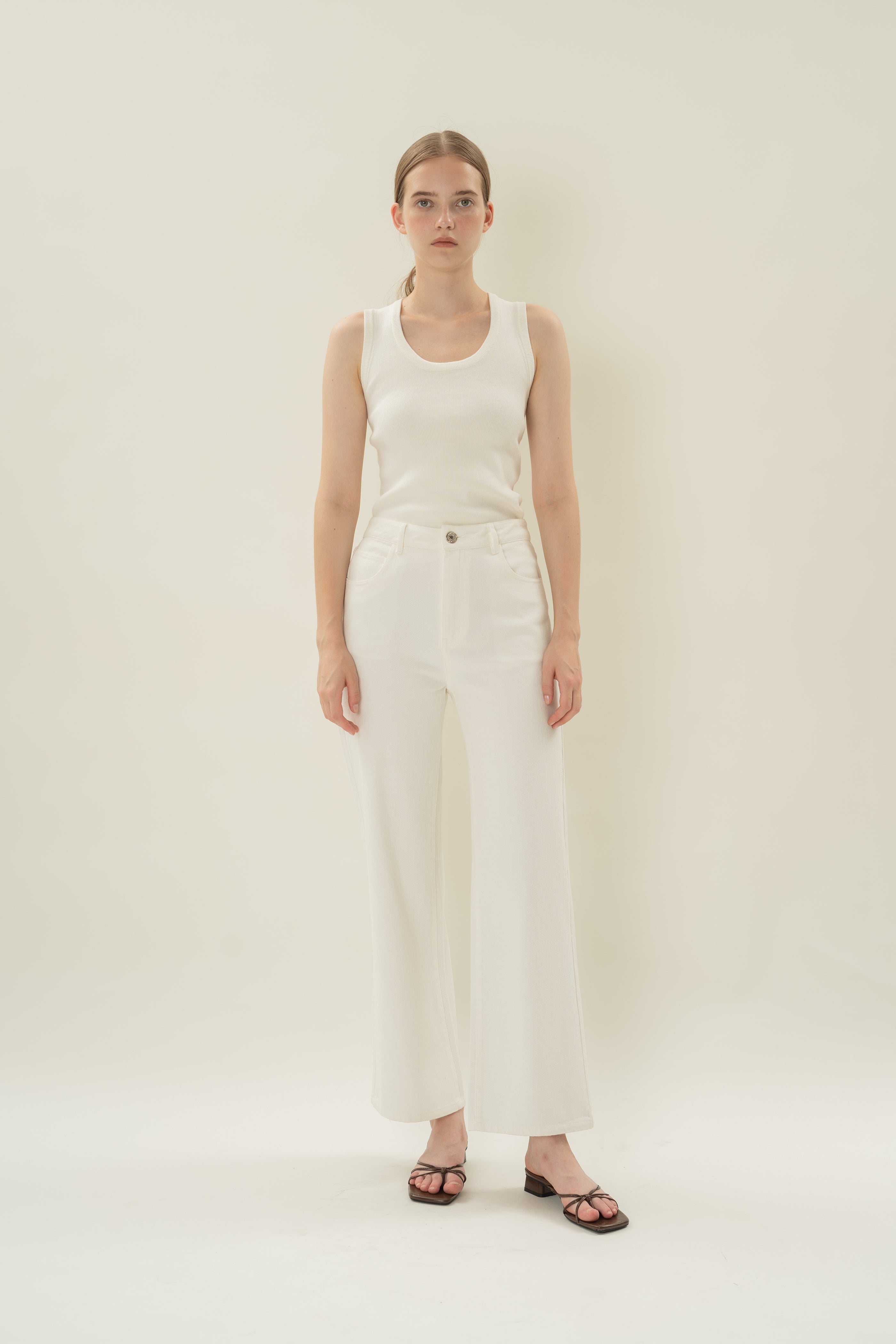 Round Neck Knitted Tank in White