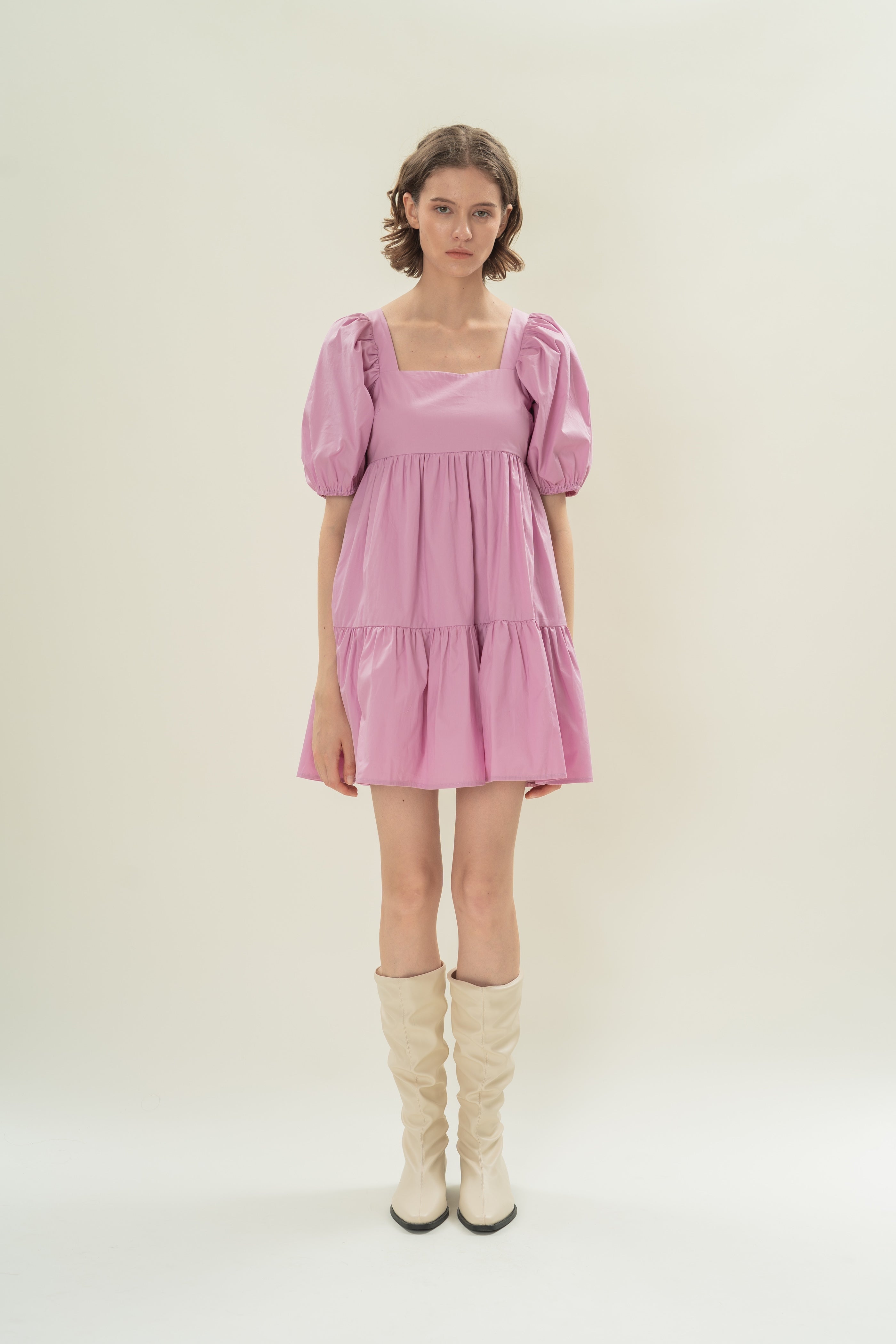Square Neck Mini Dress in Hibiscus