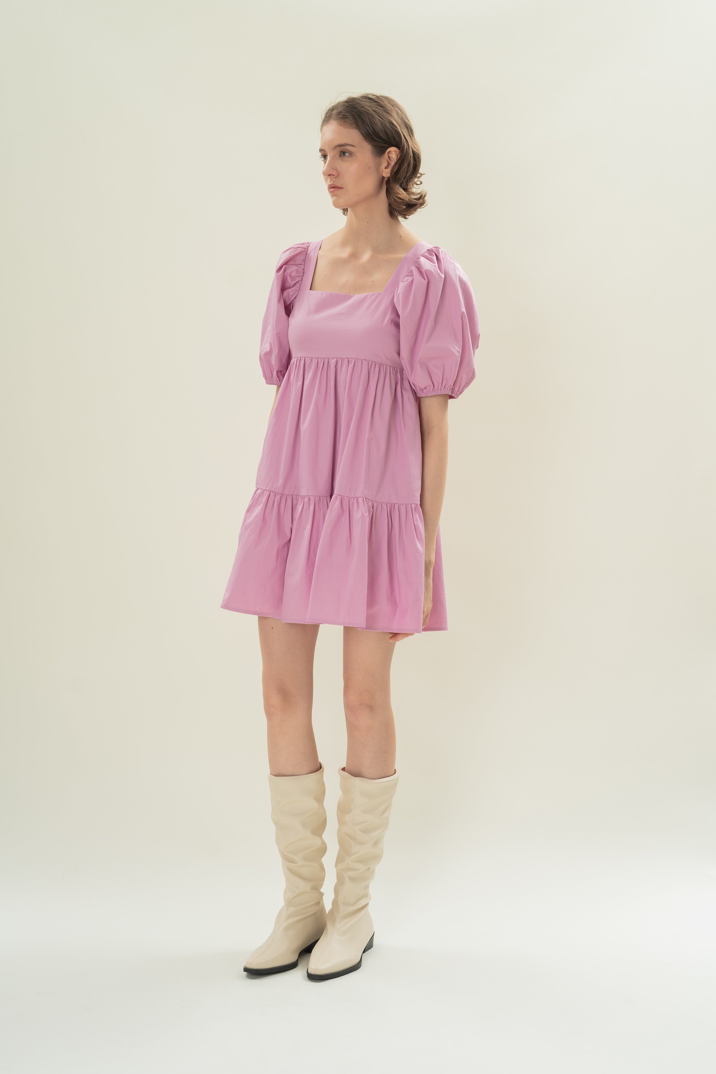 Square Neck Mini Dress in Hibiscus