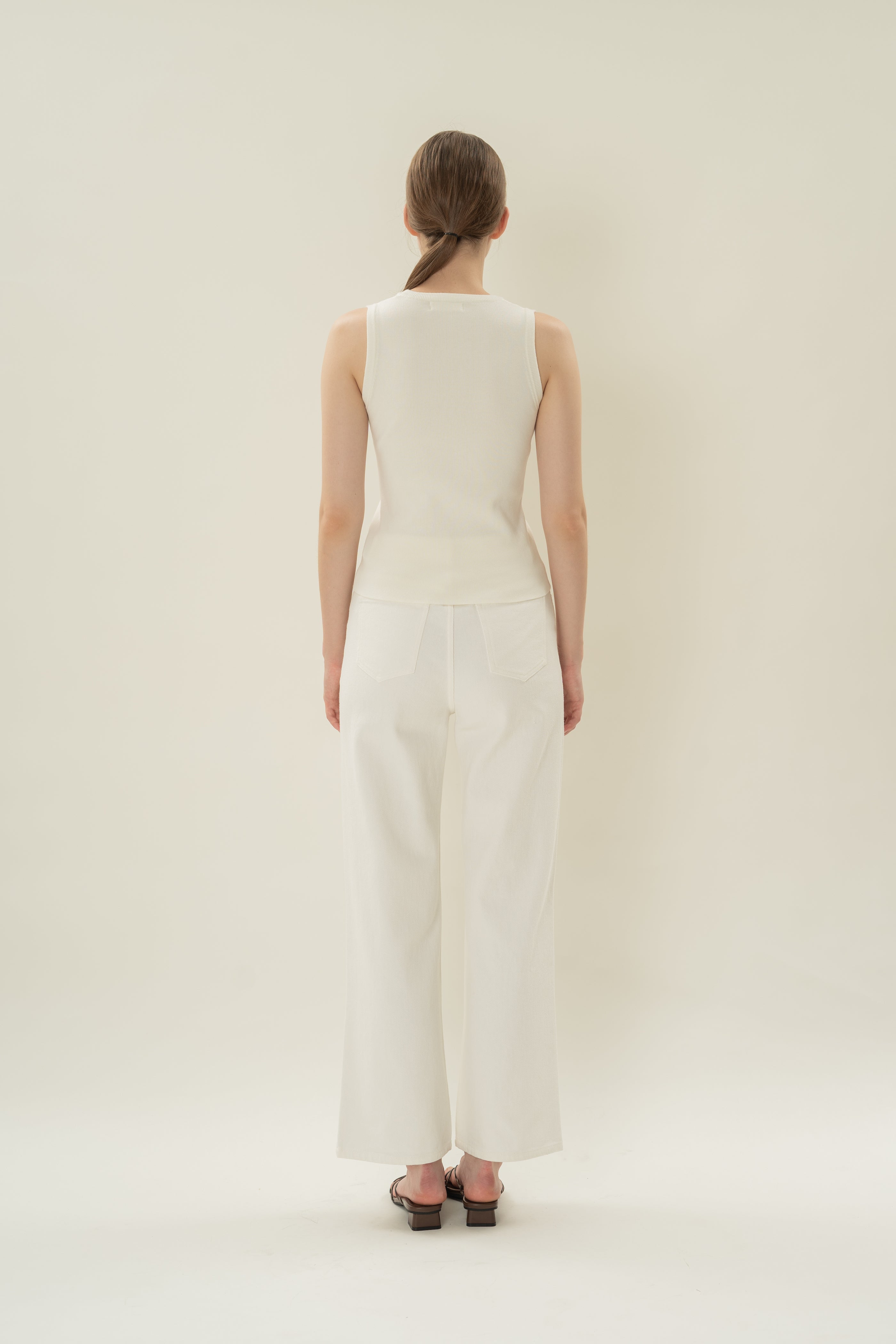Round Neck Knitted Tank in White