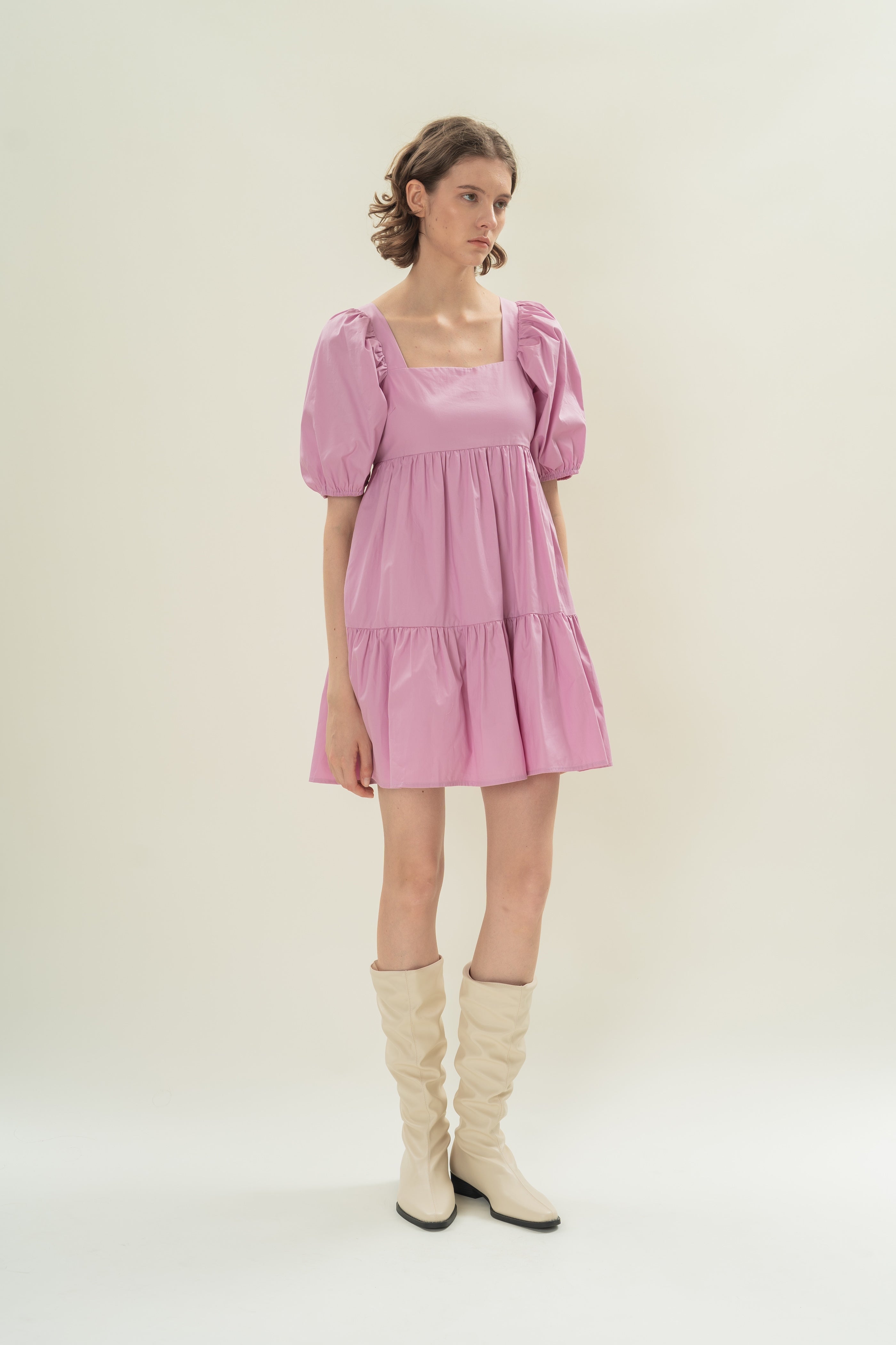 Square Neck Mini Dress in Hibiscus
