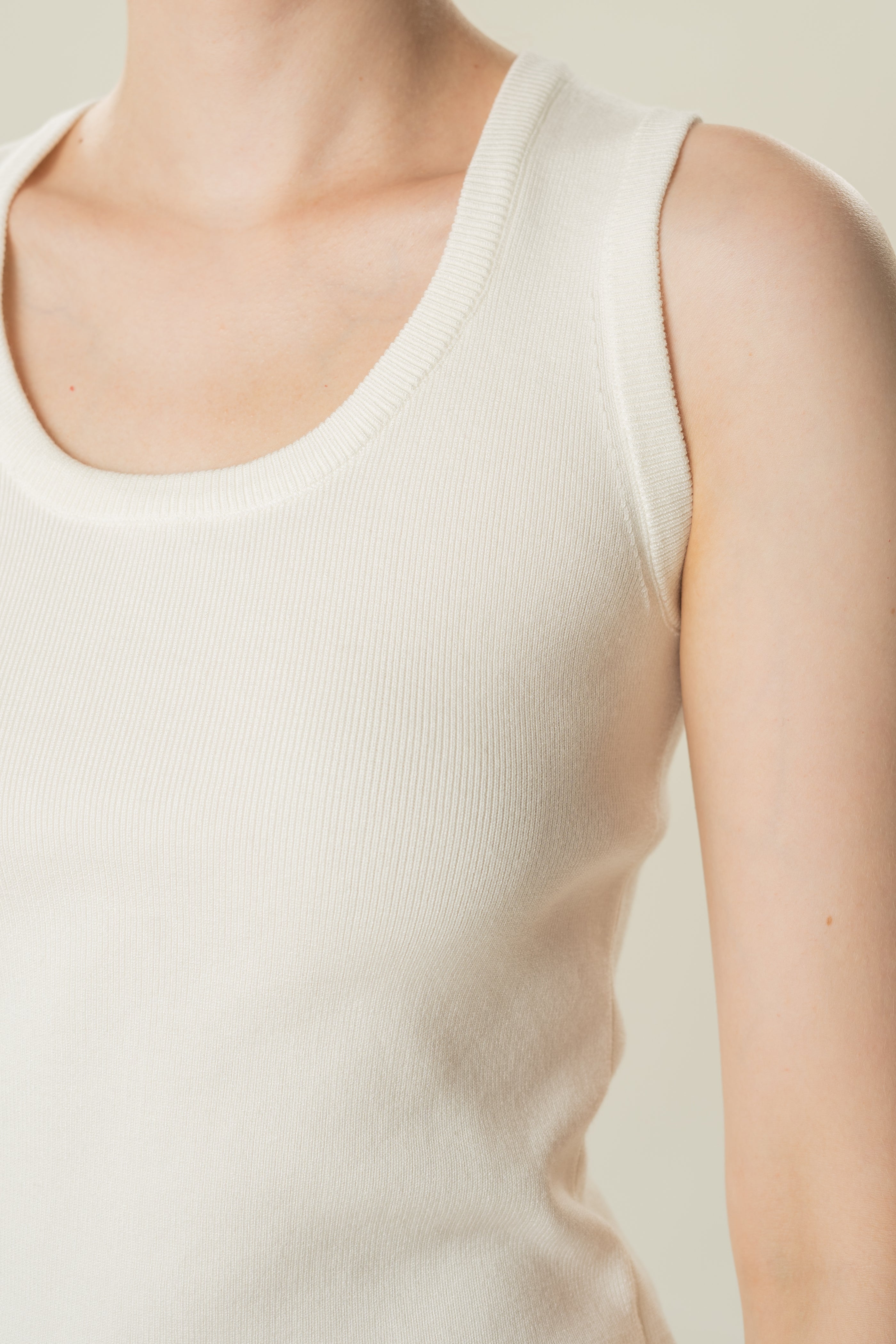Round Neck Knitted Tank in White