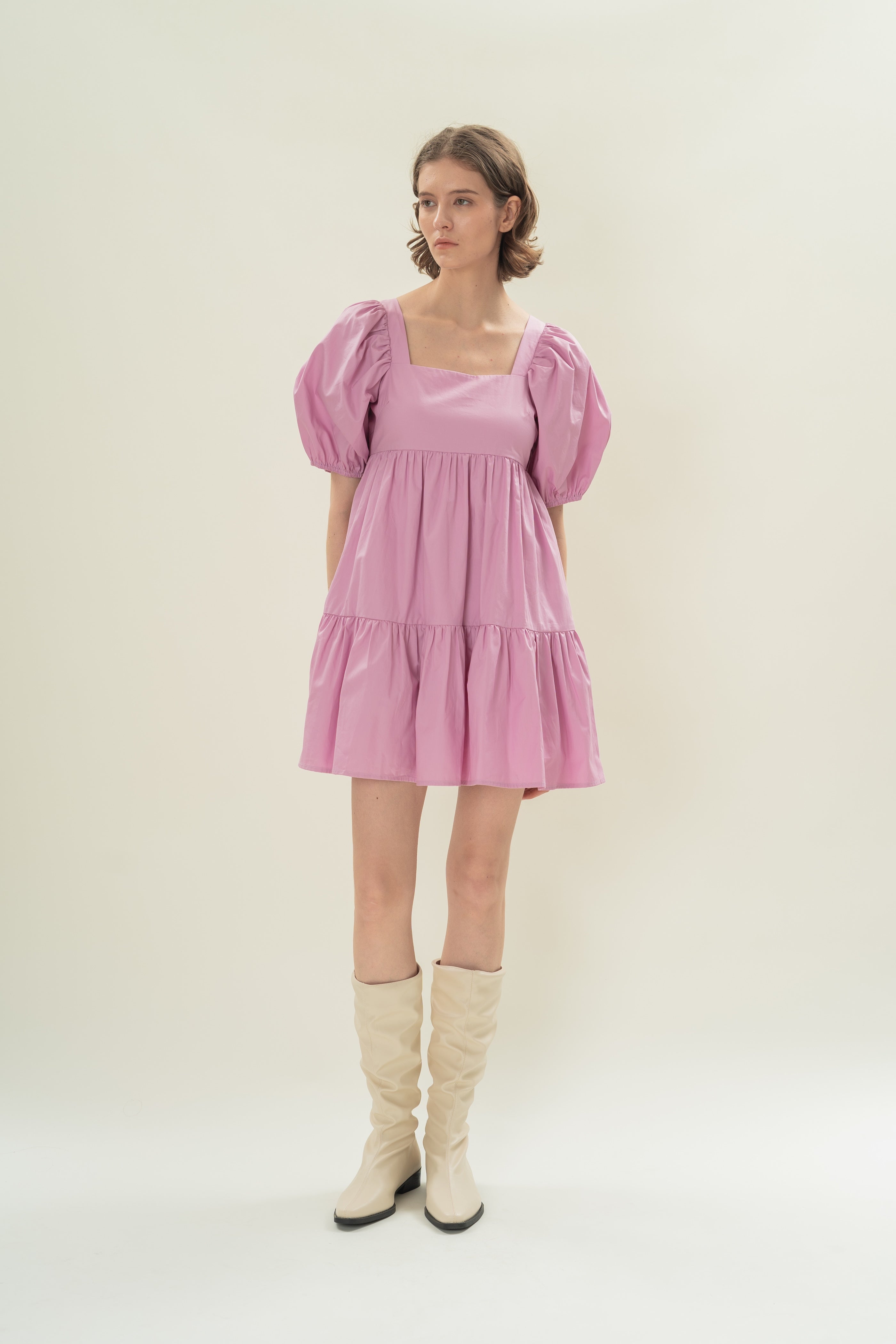 Square Neck Mini Dress in Hibiscus