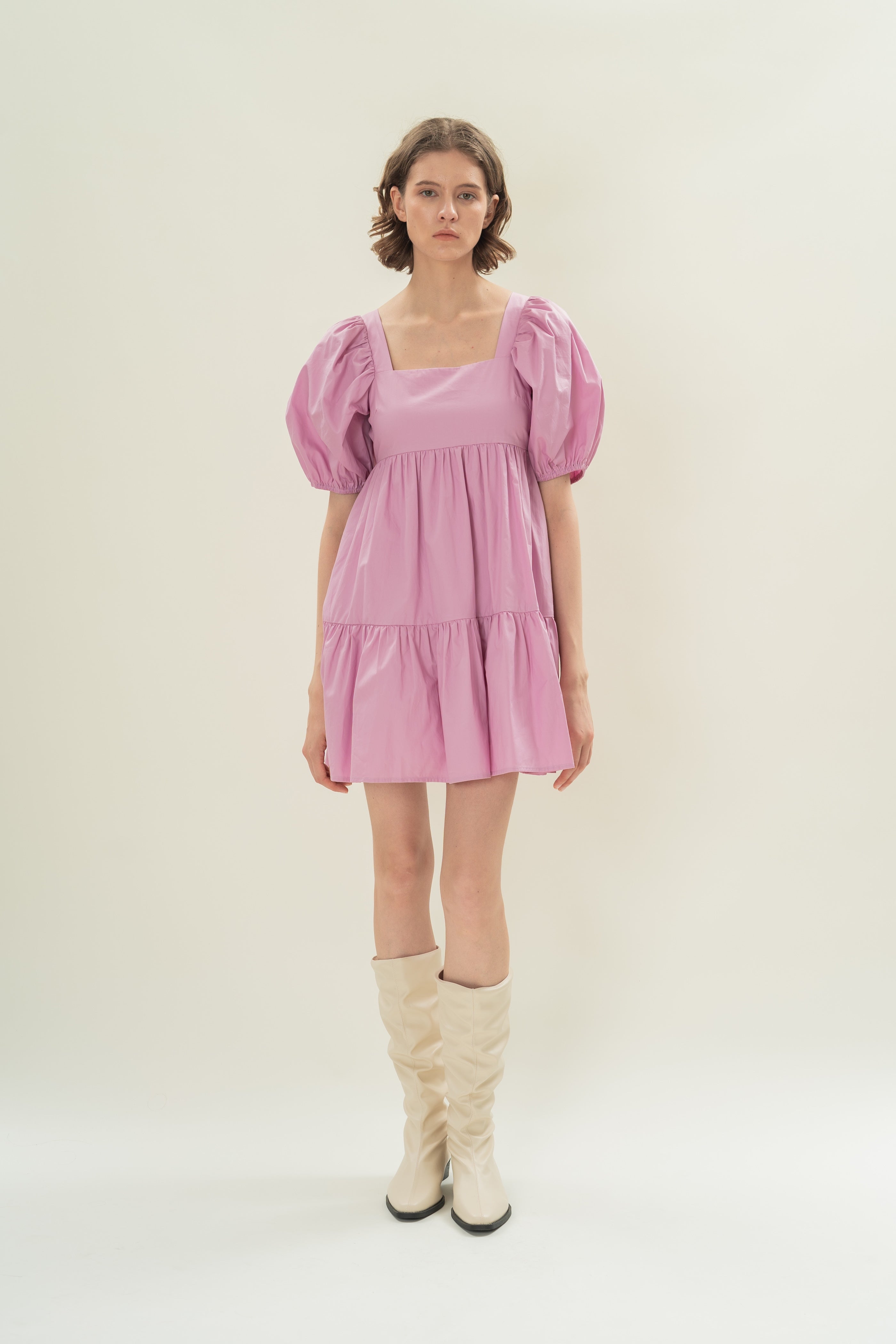 Square Neck Mini Dress in Hibiscus