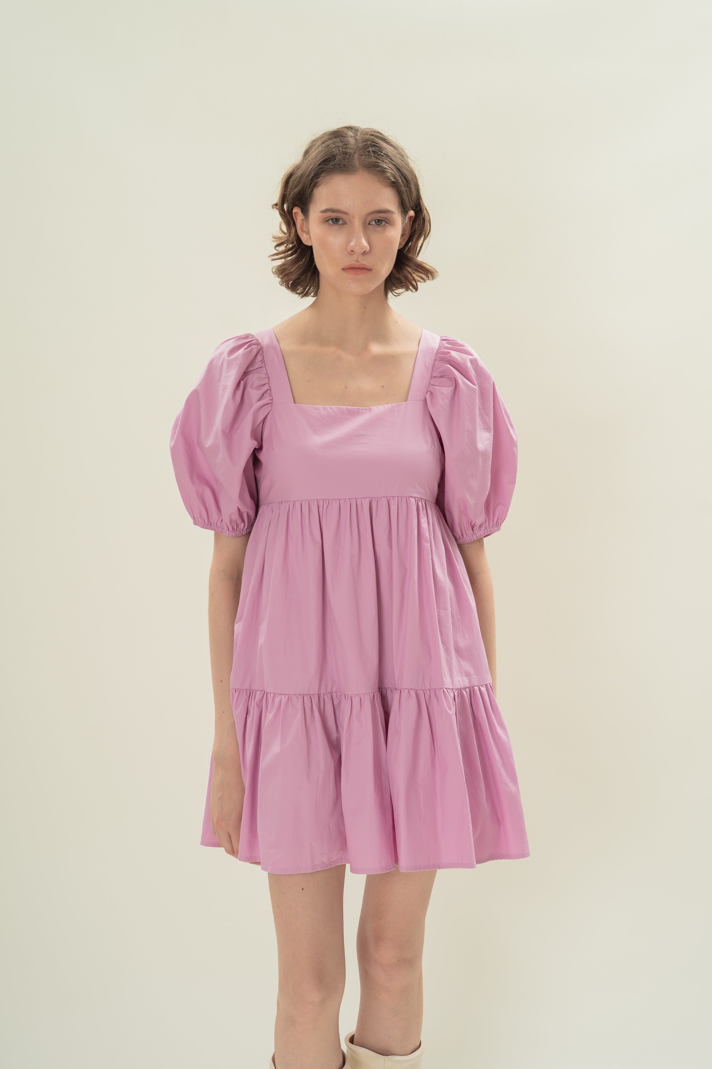Square Neck Mini Dress in Hibiscus