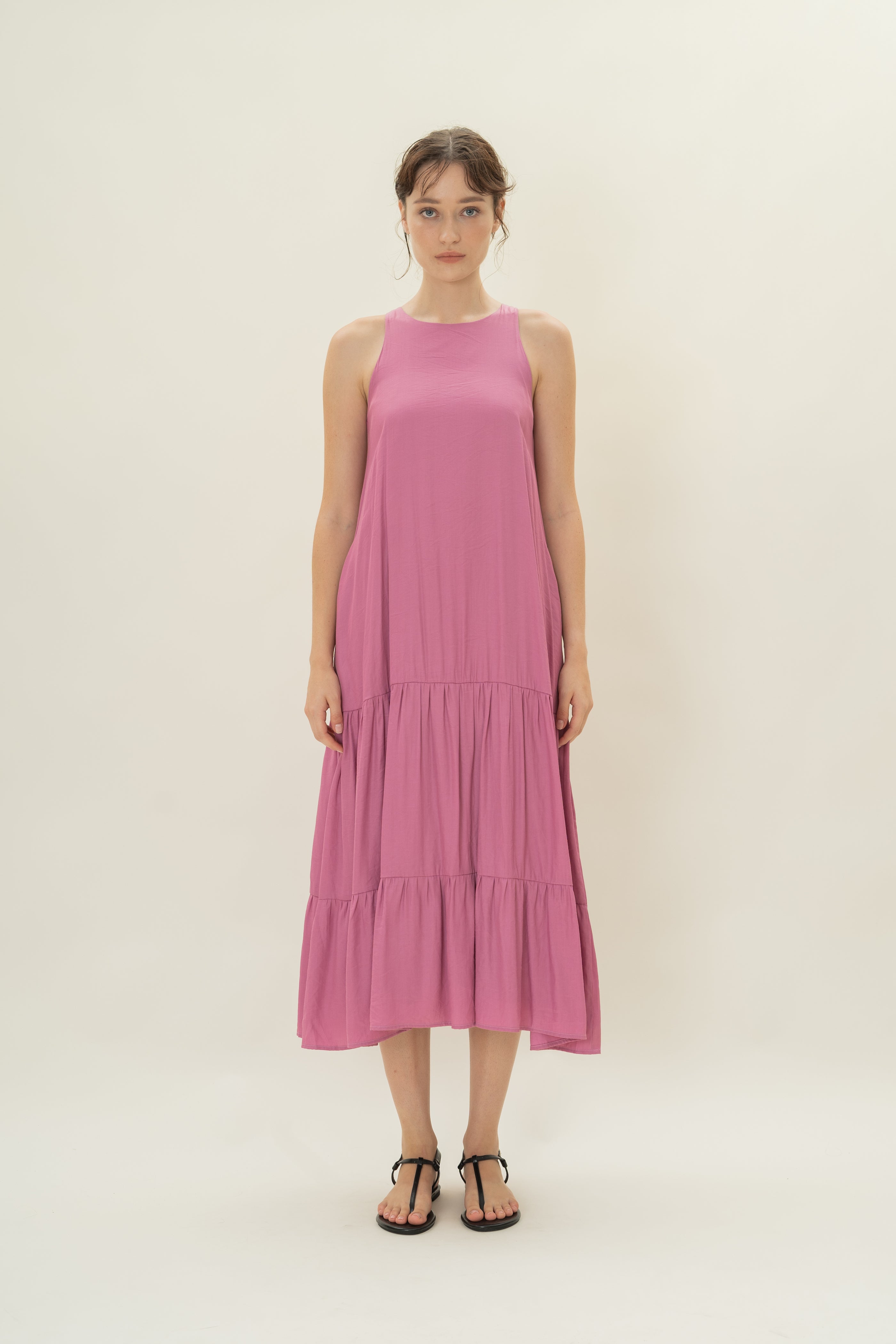 Cotton Blend Tiered Maxi Dress in Hibiscus