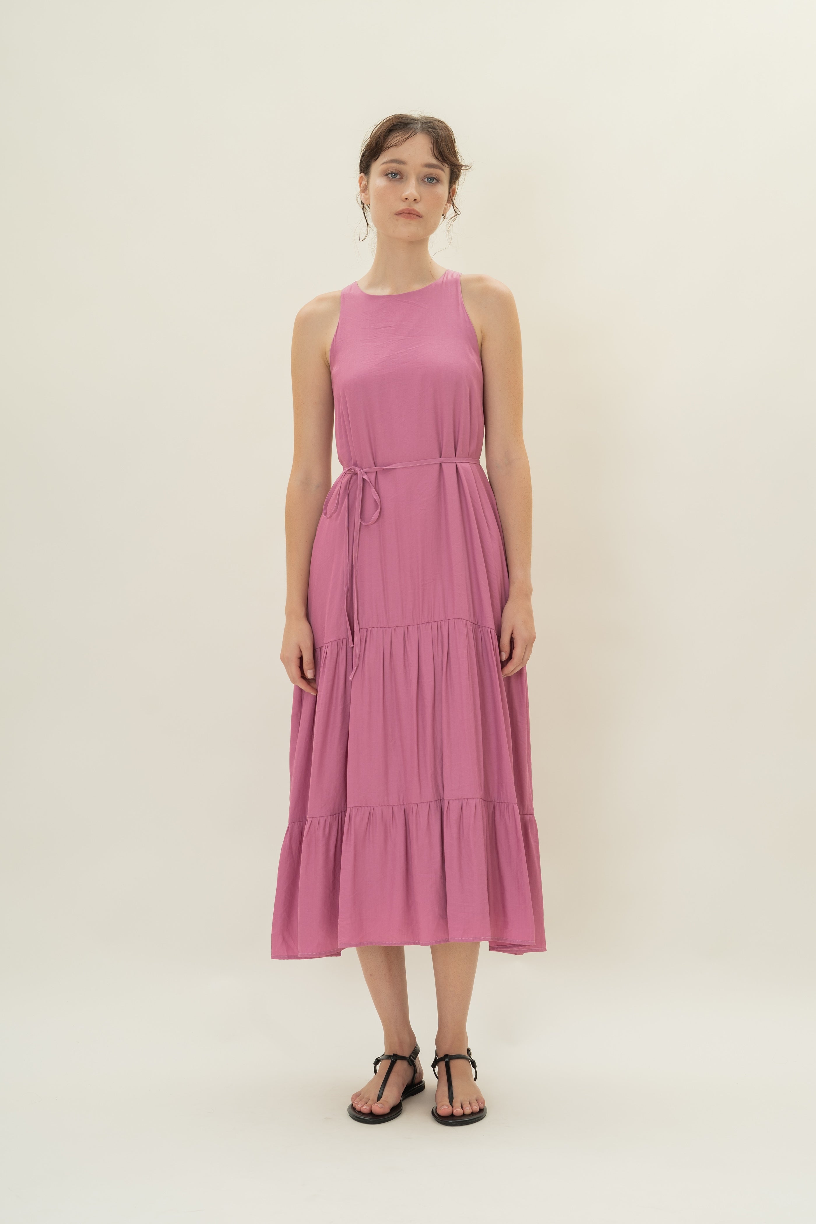 Cotton Blend Tiered Maxi Dress in Hibiscus
