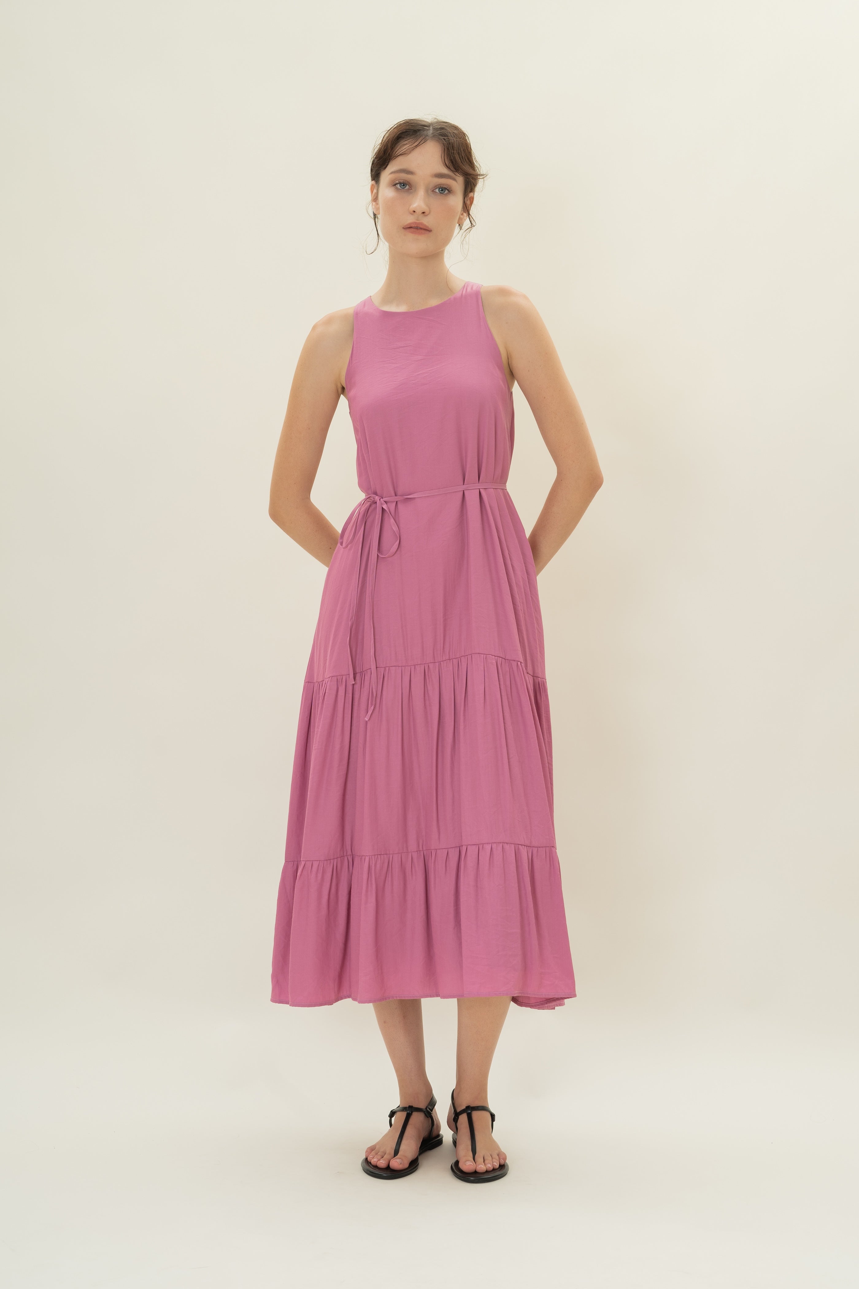 Cotton Blend Tiered Maxi Dress in Hibiscus
