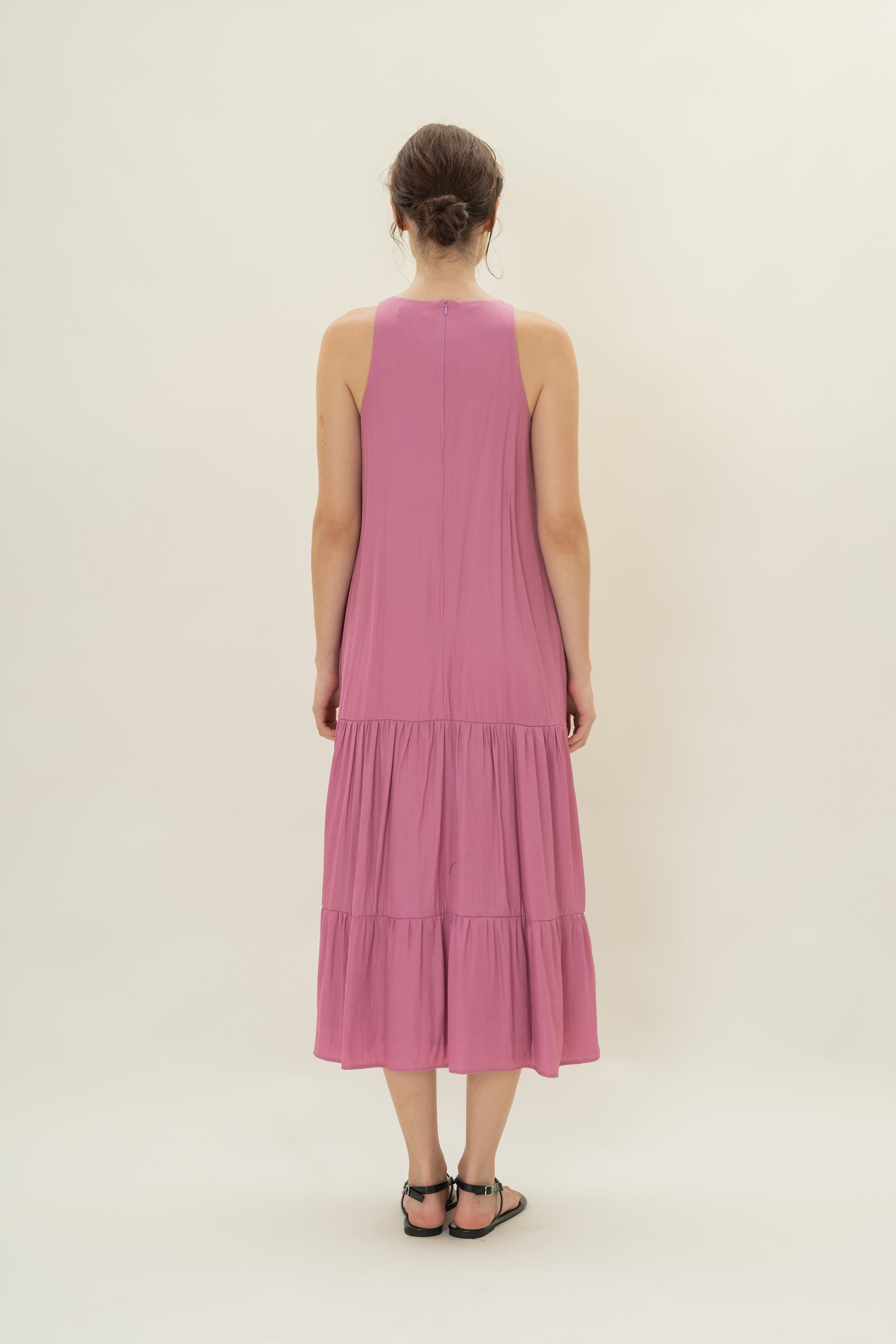 Cotton Blend Tiered Maxi Dress in Hibiscus